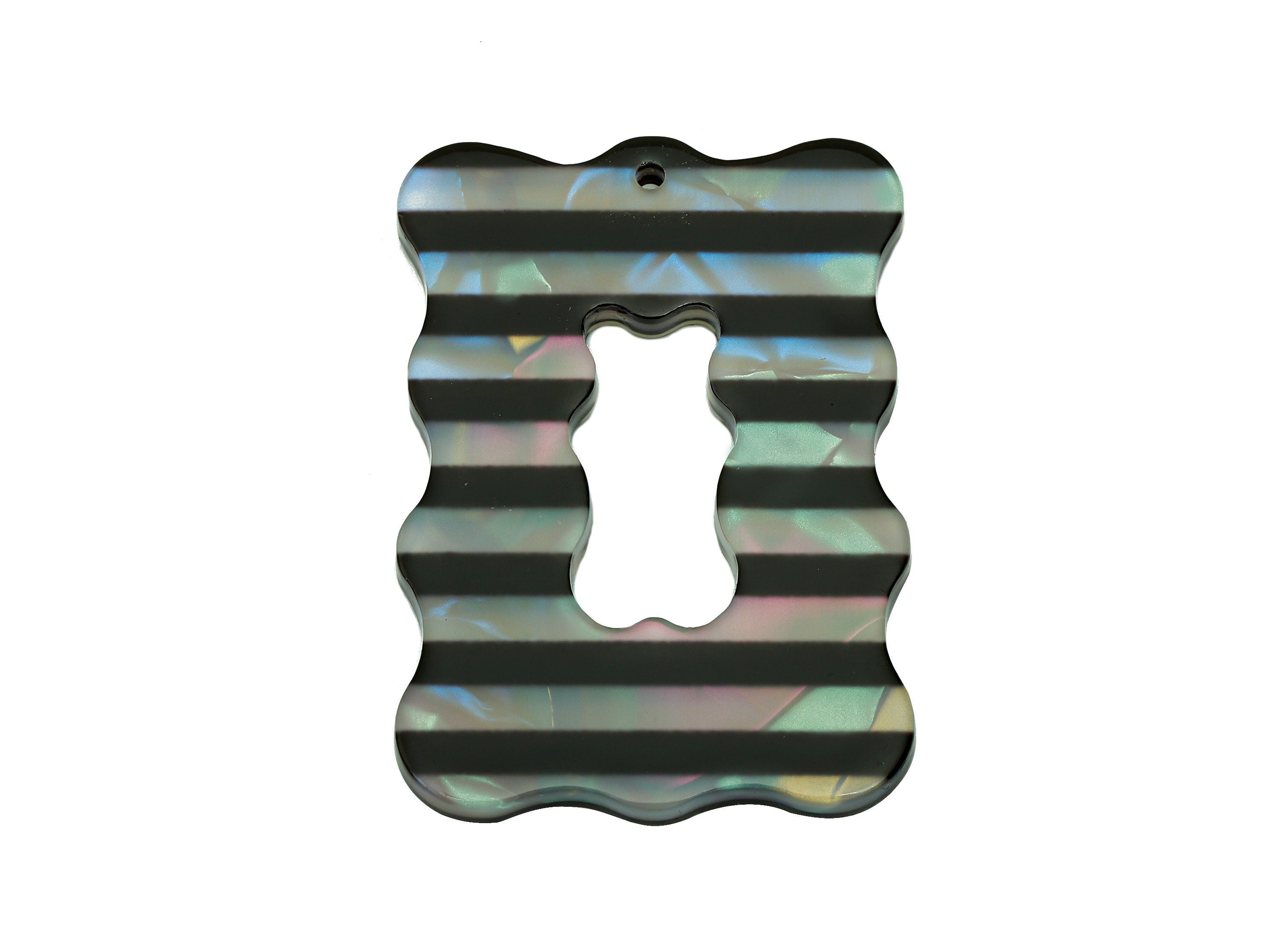 PVC Wave Rectangle Earring Charm - Black Stripe Hollow Wave Rectangle Pendant - Charm With Hole - Color Code: A873 - 40x28x2mm - AC2544-A873 - DOMEDBAZAAR