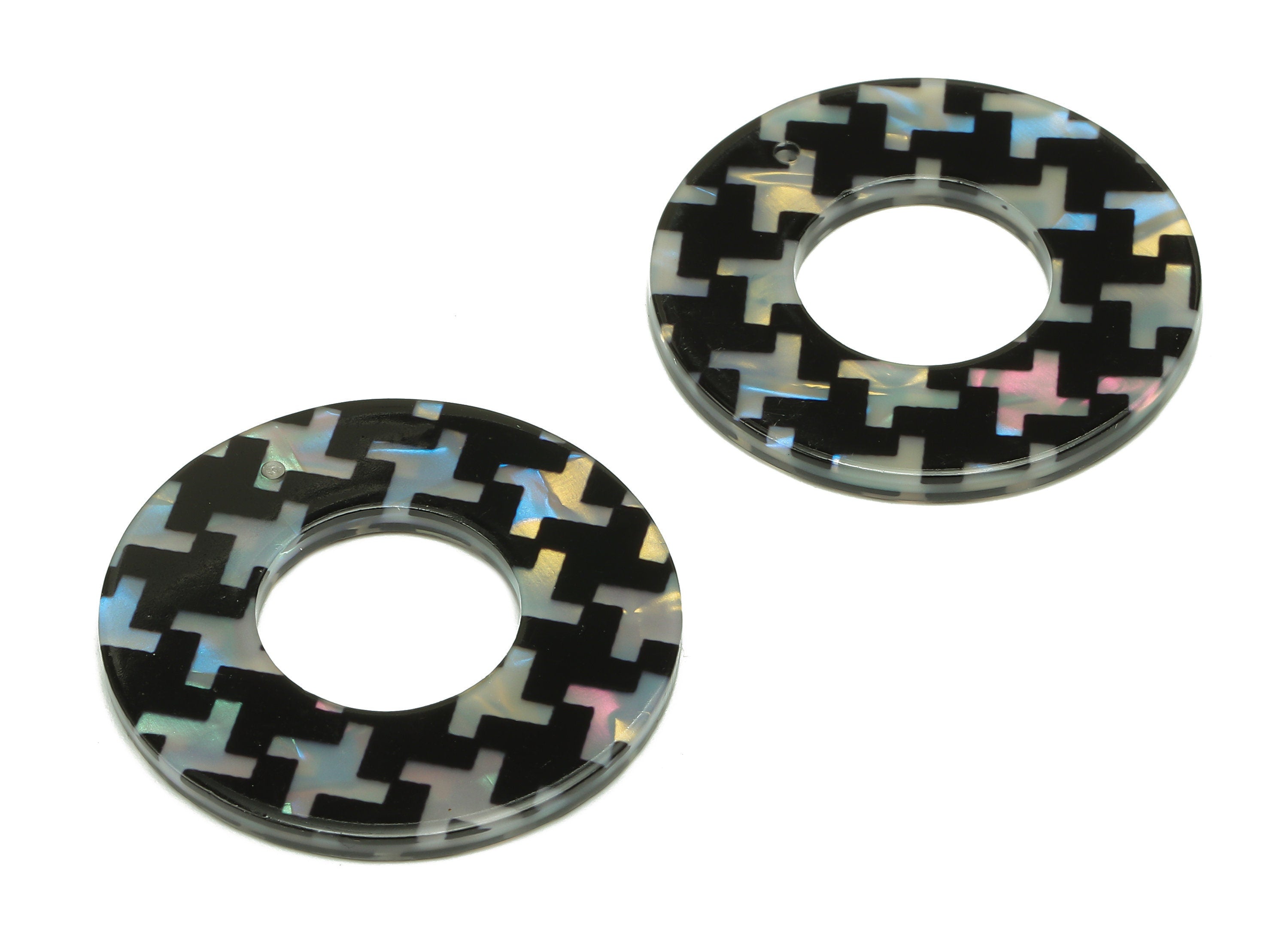 PVC Round Earring Charm - Black Irregular Geometry Hollow Circle Pendant - Charm With Hole - Color Code: A875 - 35x35x2.4mm - AC2546-A880 - DOMEDBAZAAR