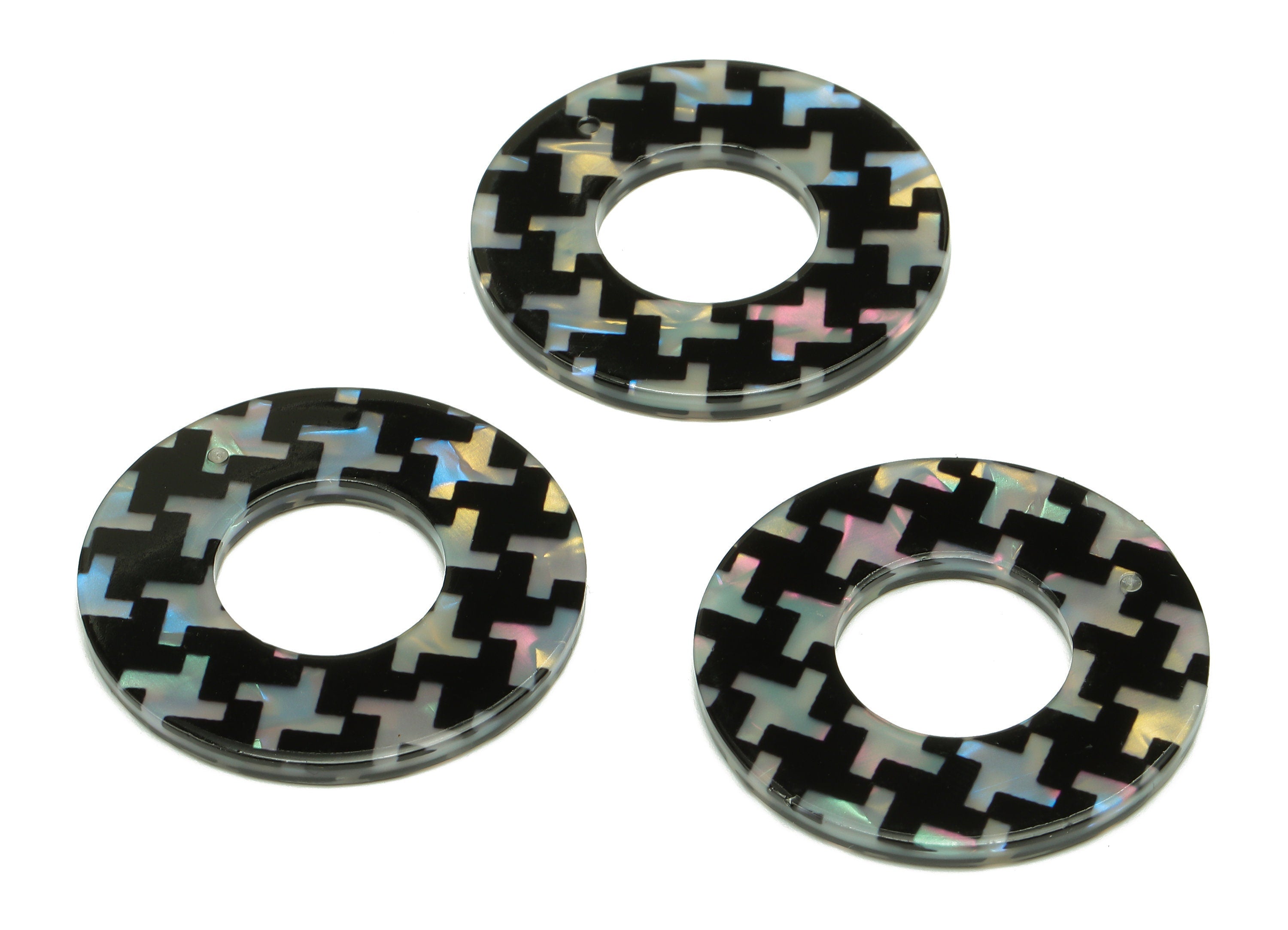 PVC Round Earring Charm - Black Irregular Geometry Hollow Circle Pendant - Charm With Hole - Color Code: A875 - 35x35x2.4mm - AC2546-A880 - DOMEDBAZAAR