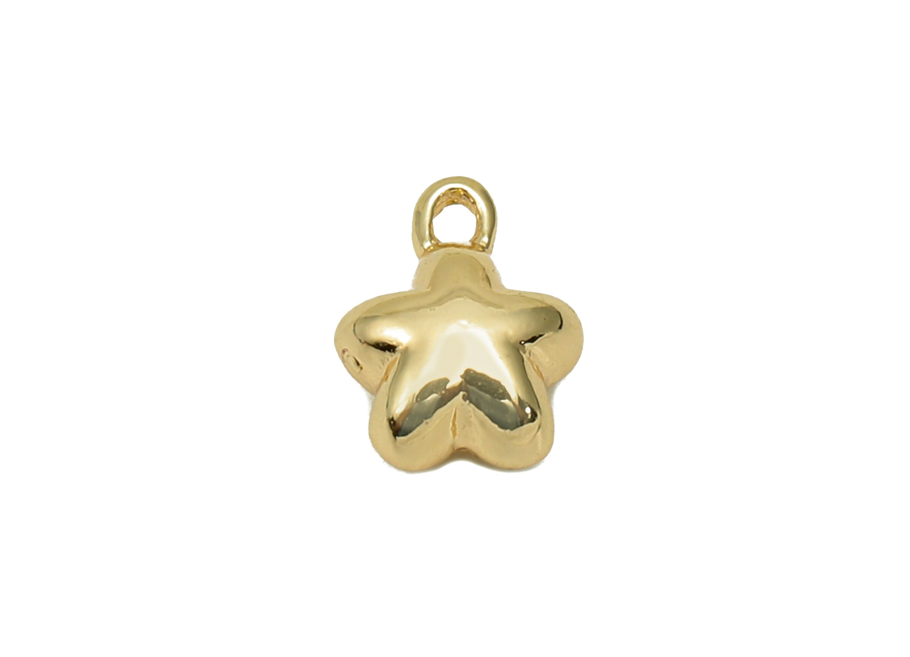 Brass Mini Star Earrings Charms - Gold Puffed Thick Star Earring - Pendant With Loop - 18K Real Gold Plating Charm - 8.9x7x4.2mm - RGP5671 - DOMEDBAZAAR