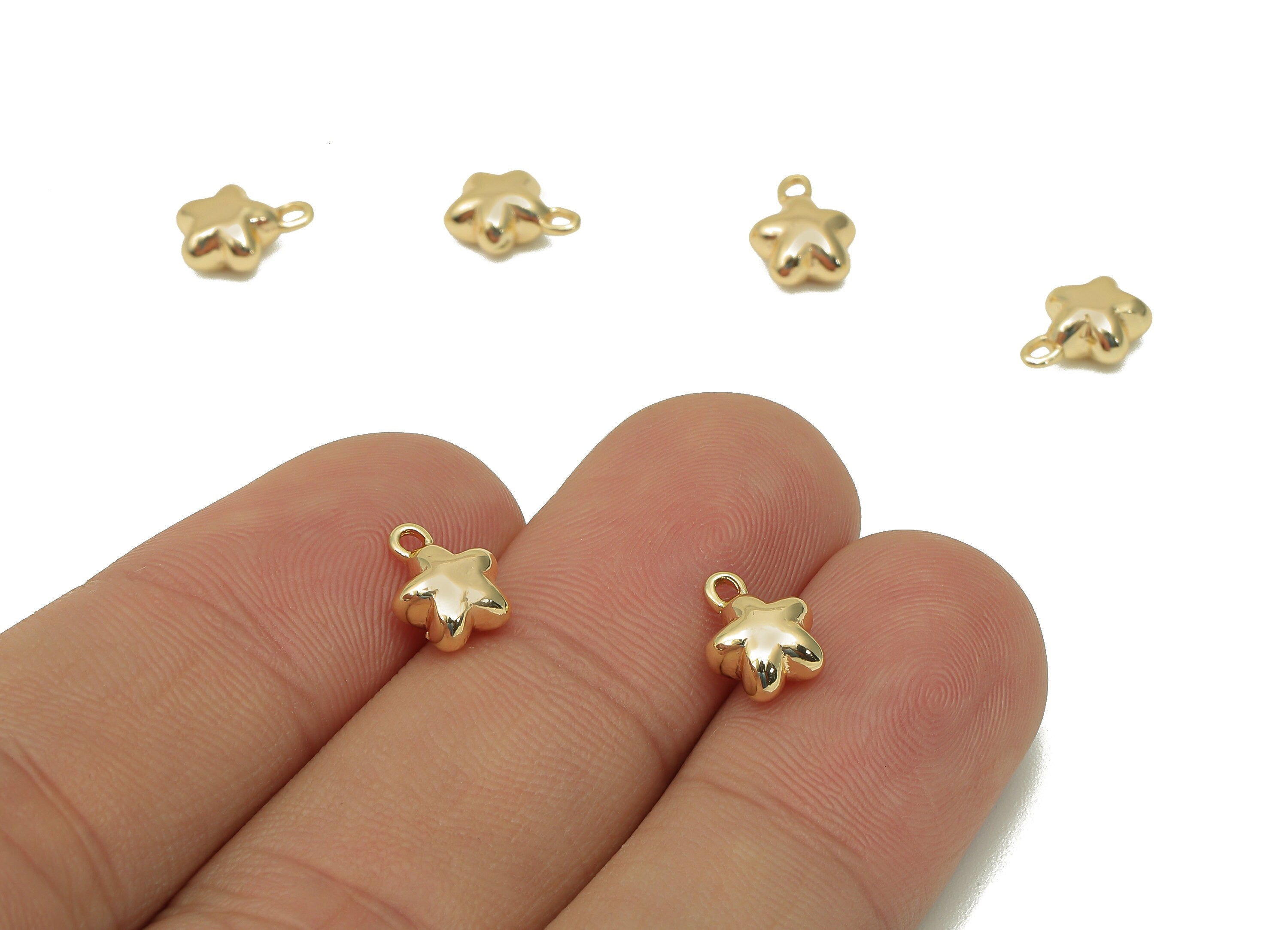 Brass Mini Star Earrings Charms - Gold Puffed Thick Star Earring - Pendant With Loop - 18K Real Gold Plating Charm - 8.9x7x4.2mm - RGP5671 - DOMEDBAZAAR