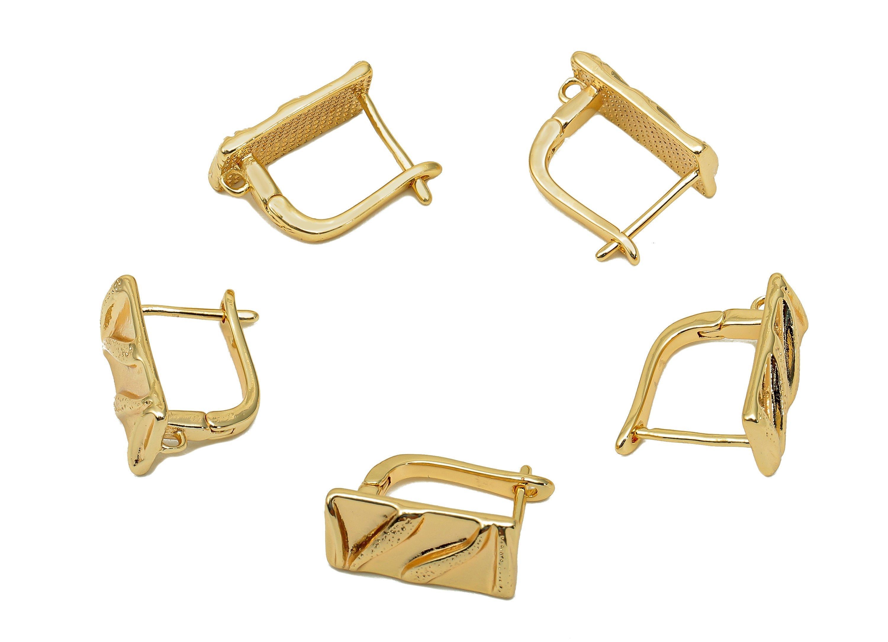 Brass Textured Rectangle Earring Clasp - Gold Leverback Earring - Relief Clasps Earrings - 18K Real Gold Plating - 16.2x13.4x1.8mm - RGP5673 - DOMEDBAZAAR