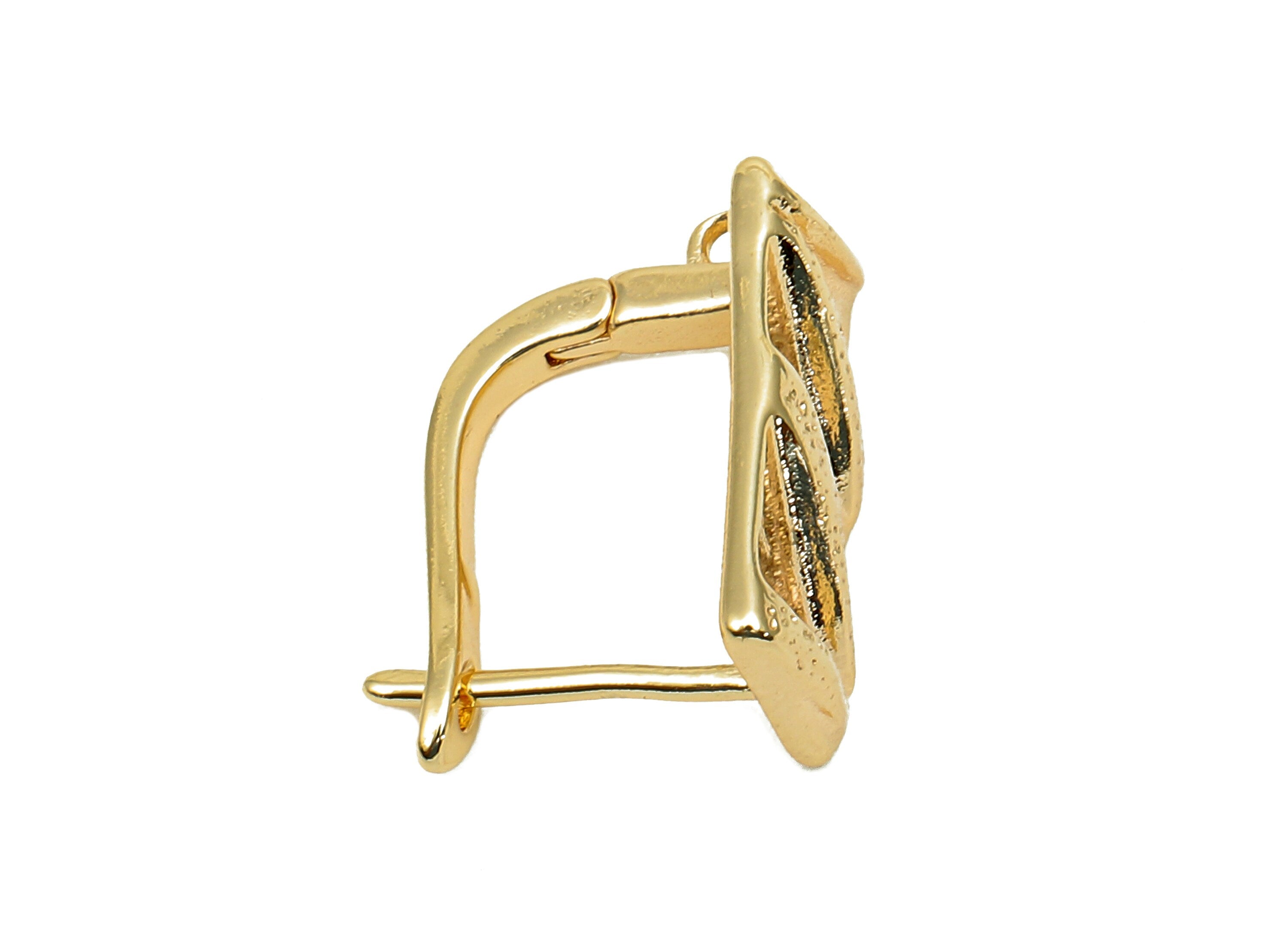 Brass Textured Rectangle Earring Clasp - Gold Leverback Earring - Relief Clasps Earrings - 18K Real Gold Plating - 16.2x13.4x1.8mm - RGP5673 - DOMEDBAZAAR