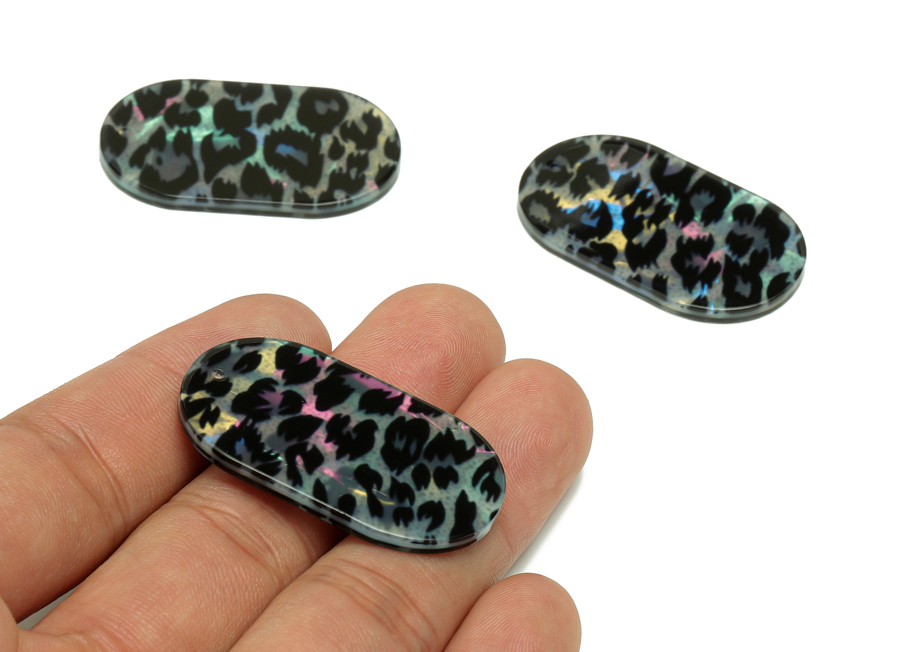 PVC Black Oval  Earring Charm - Tortoise Shell Oval Pendant With Hole - Earring Findings - Color Code: A877 - 39.8x23.6x2.67mm - AC2547-A877 - DOMEDBAZAAR