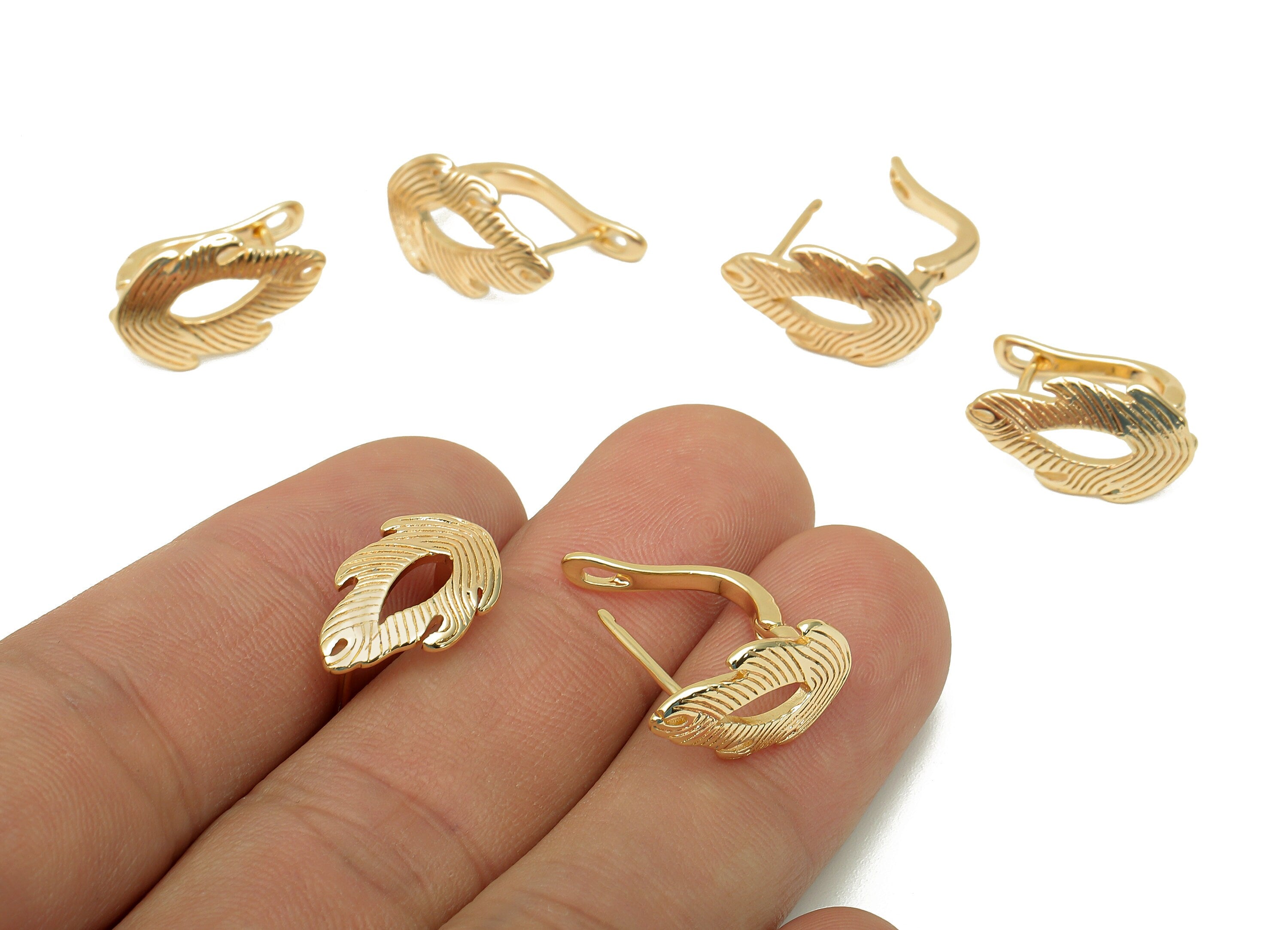 Brass Textured Fire Earring Clasp - Gold Flame Leverback Earring - Dots Clasps Earrings - 18K Real Gold Plating - 17.7x13.4x1.6mm - RGP5674 - DOMEDBAZAAR
