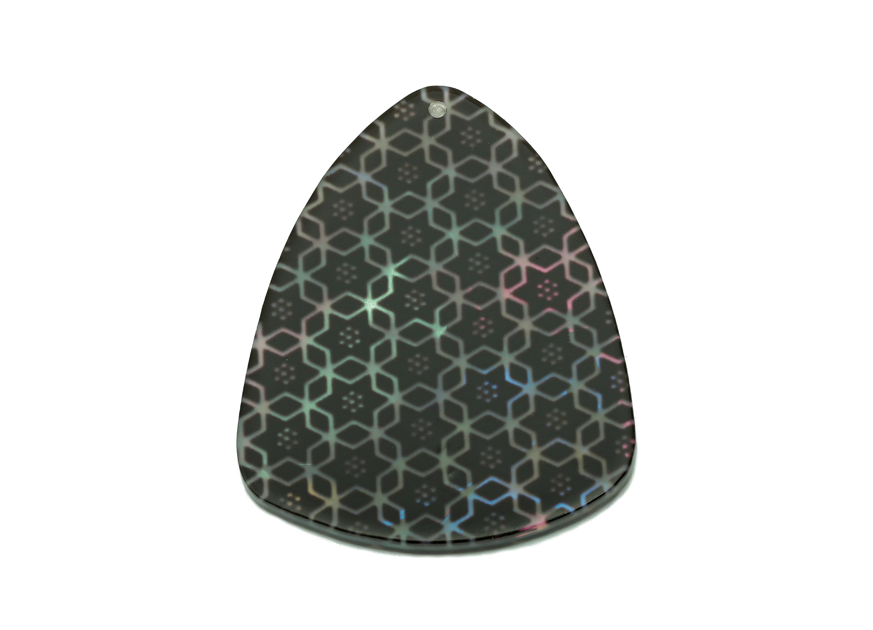 PVC Shield Earring Charm - Black Geometry Print Shield Pendant With Hole - Earring Findings - Color Code: A879 - 39.9x31.1x3mm - AC2550-A879 - DOMEDBAZAAR