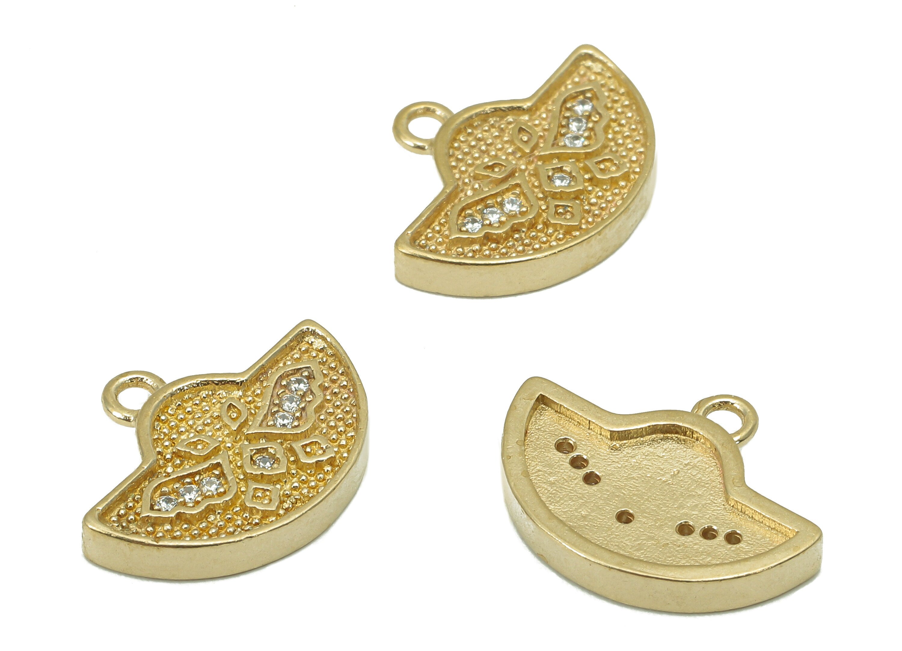 Brass CZ Ingot Earring Charm - Raw Brass Dots Semicircle Earring - Spot Necklace Pendant With Loop - Bracelet Charm - 15.1x11.7x2mm - PP8189 - DOMEDBAZAAR
