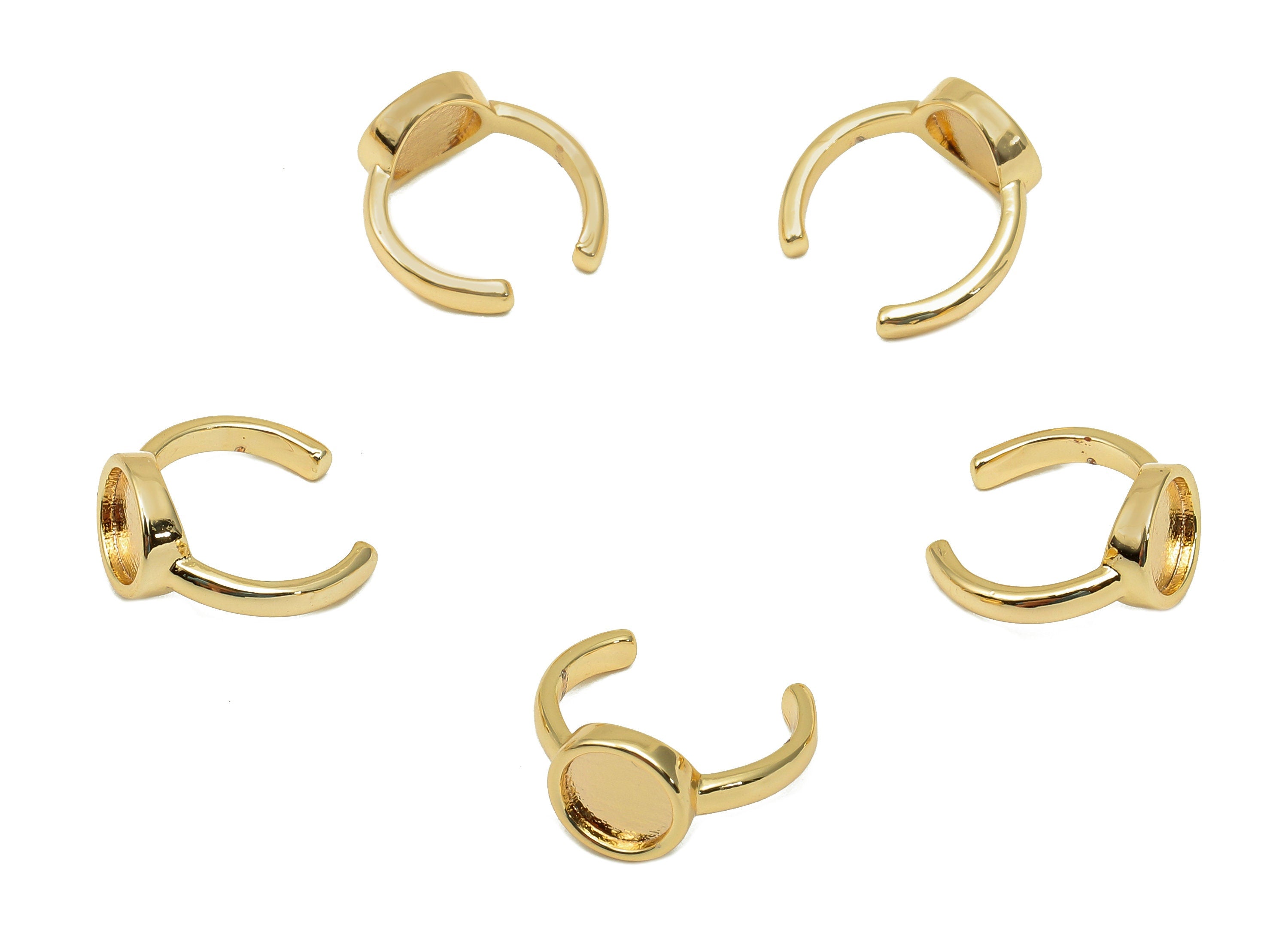 Brass Cabachon Open Round C Ring - Round Hoop Ear Clip - Circle Hoop Earring Cuff - 18K Real Gold Plating Cuff Ear - 11.9x11.7x1.8mm-RGP5713 - DOMEDBAZAAR