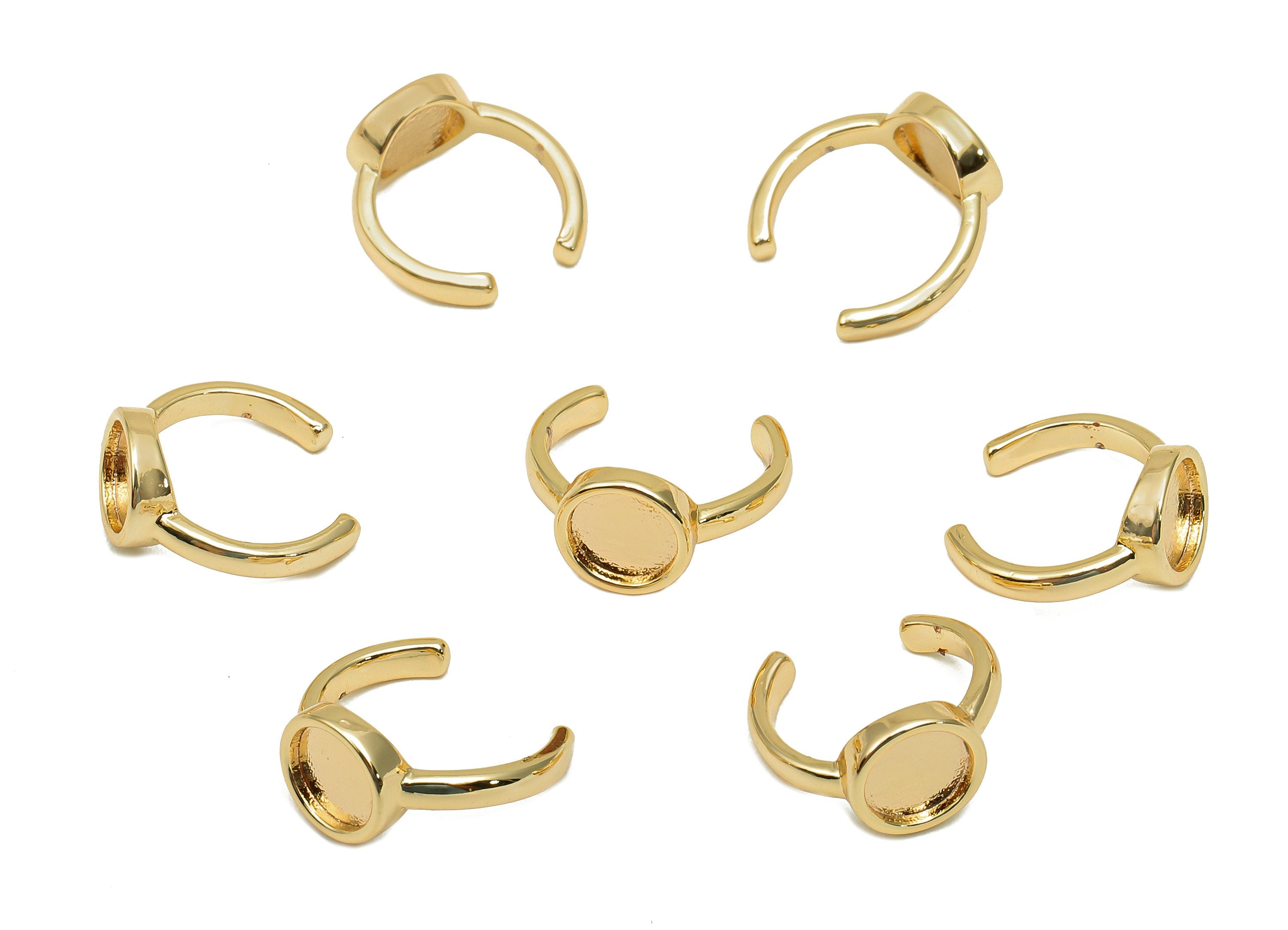 Brass Cabachon Open Round C Ring - Round Hoop Ear Clip - Circle Hoop Earring Cuff - 18K Real Gold Plating Cuff Ear - 11.9x11.7x1.8mm-RGP5713 - DOMEDBAZAAR