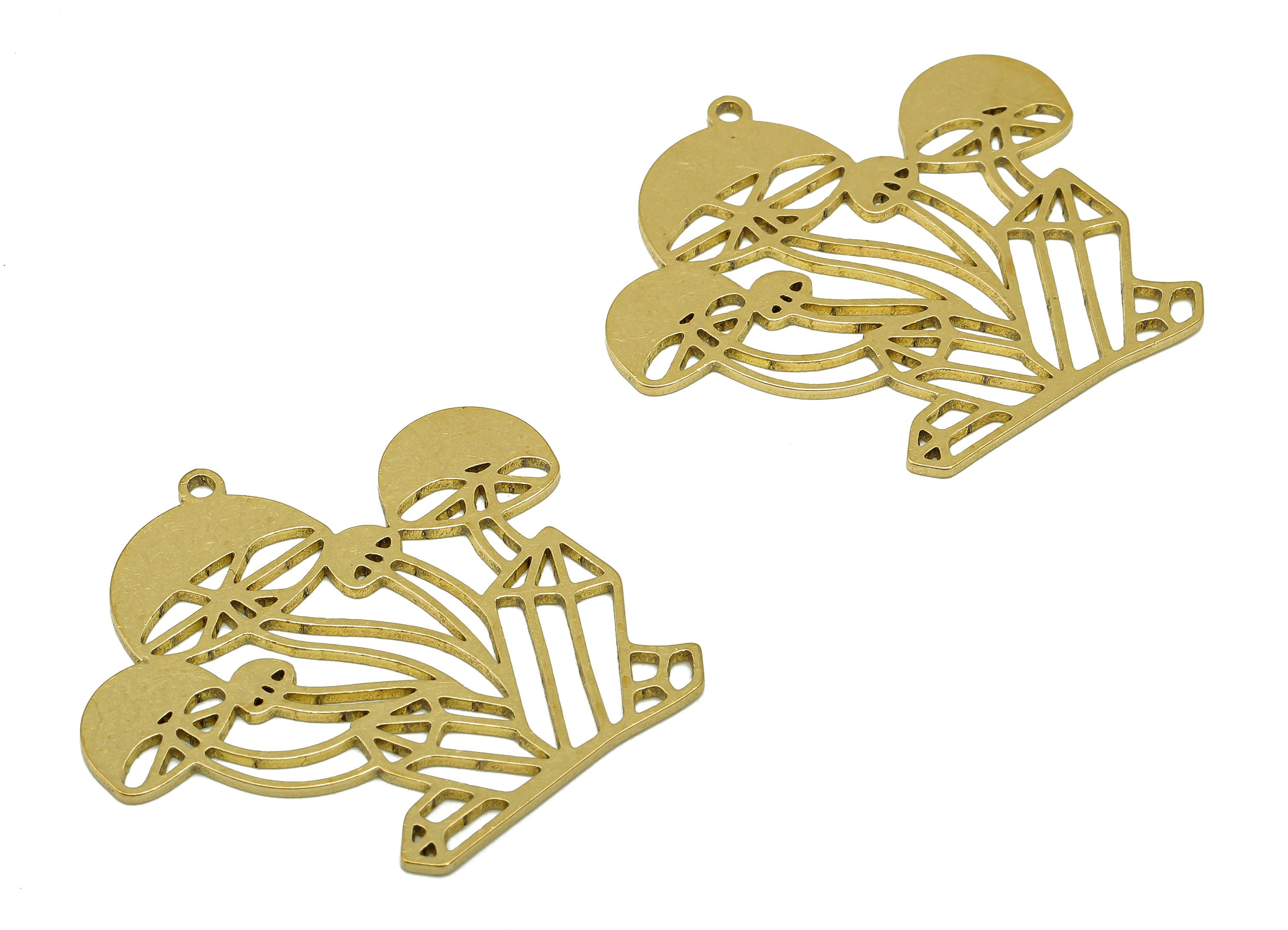 Brass Mushroom Earring Charms - Raw Brass Crystal Pattern Earring - Fungus Pendant With Loop - Botanical Charms- 37.1x32.3x0.9mm - PPA6671 - DOMEDBAZAAR