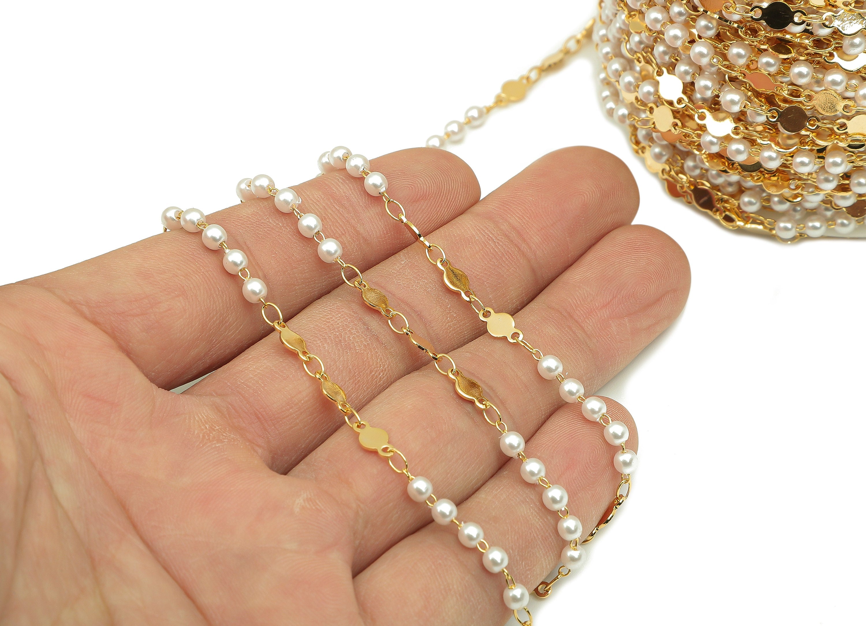Brass Beads Chain - Gold Pearl Beaded Chains - Gift For Her For Necklace - For Bracelet - 18K Real Gold Plating - 3.3x3.3x2.9mm - RGP5655 - DOMEDBAZAAR