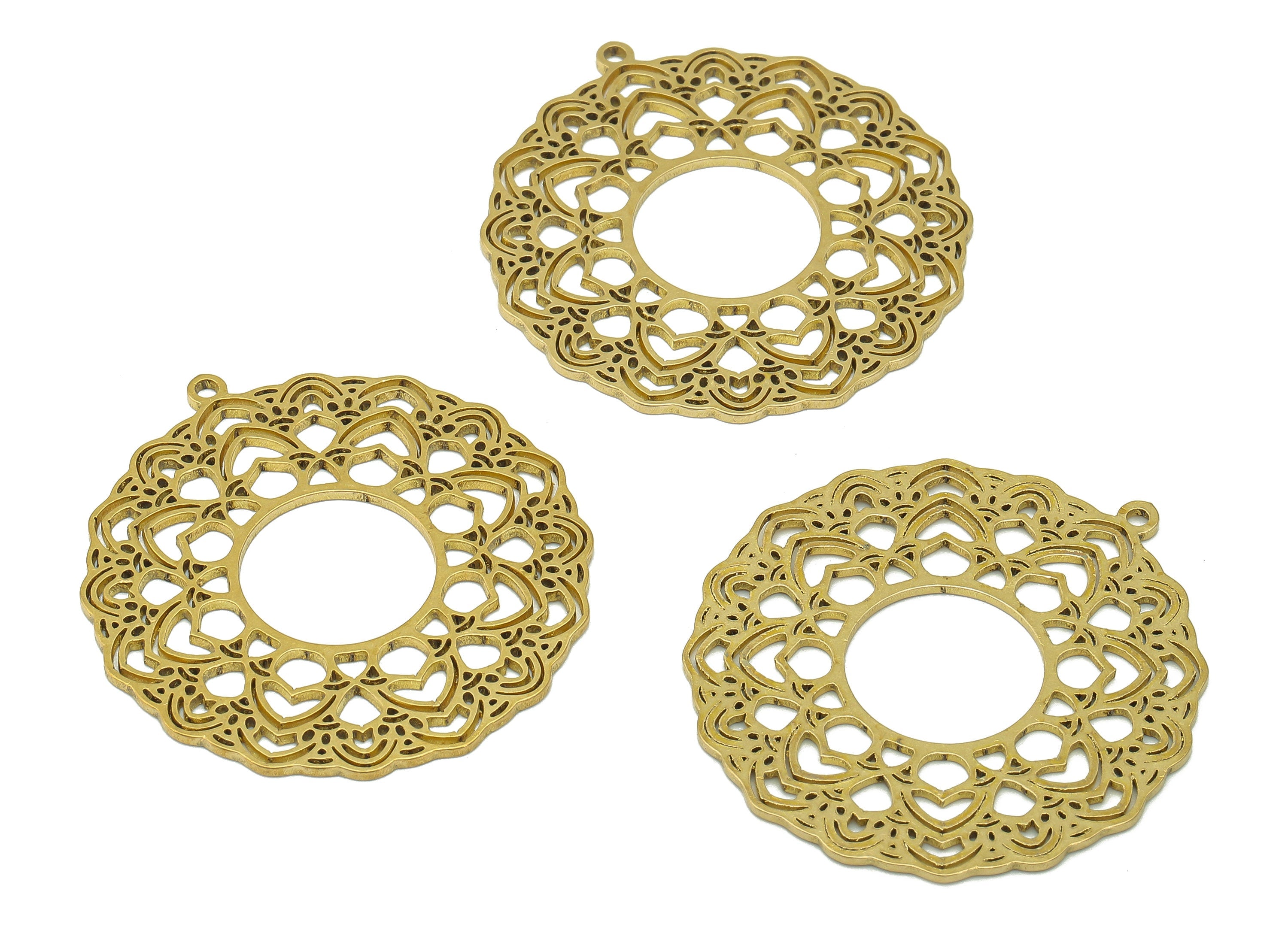 Brass Sunflower Earring Charms - Raw Brass Hollow Flower Earring - Botanical Pendant With Loop - For Necklace - 37.9x35.7x0.9mm - PPA6819 - DOMEDBAZAAR