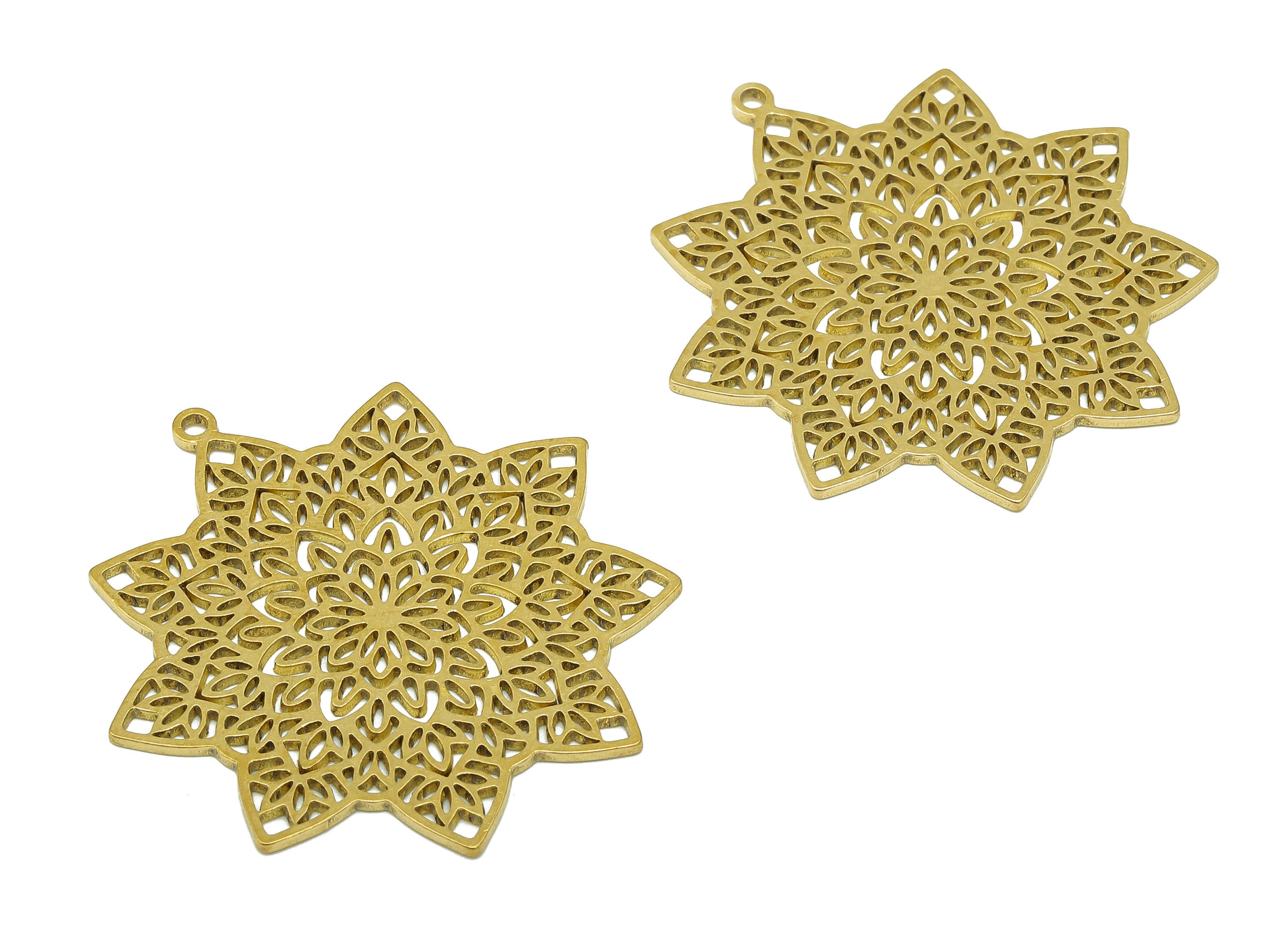 Brass Flower Earring Charms - Raw Brass Flower Earring - Flower Pendant With Loop - Botanical Charm For Necklace - 35.3x27.3x0.9mm - PPA6826 - DOMEDBAZAAR