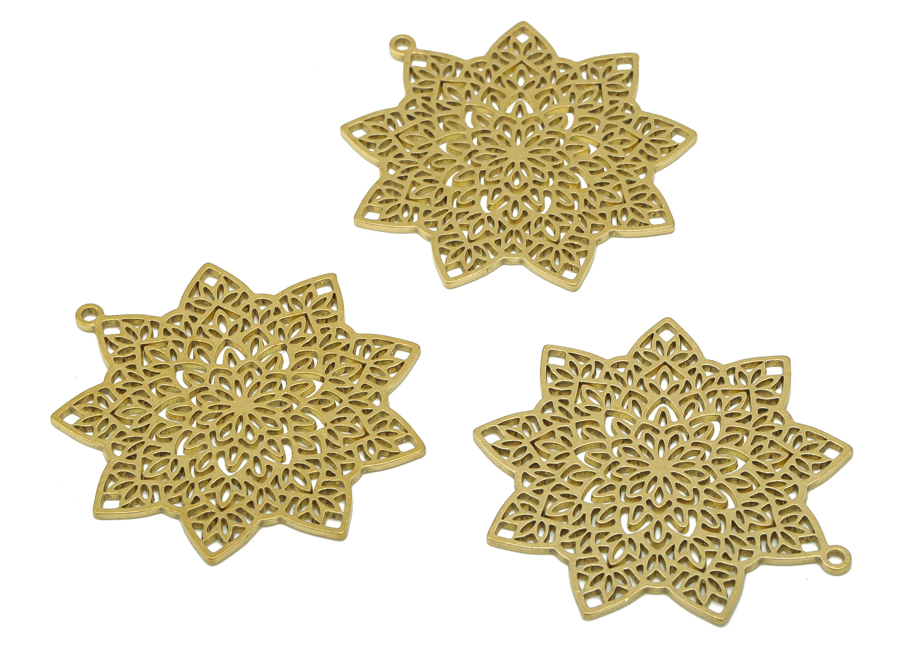 Brass Flower Earring Charms - Raw Brass Flower Earring - Flower Pendant With Loop - Botanical Charm For Necklace - 35.3x27.3x0.9mm - PPA6826 - DOMEDBAZAAR