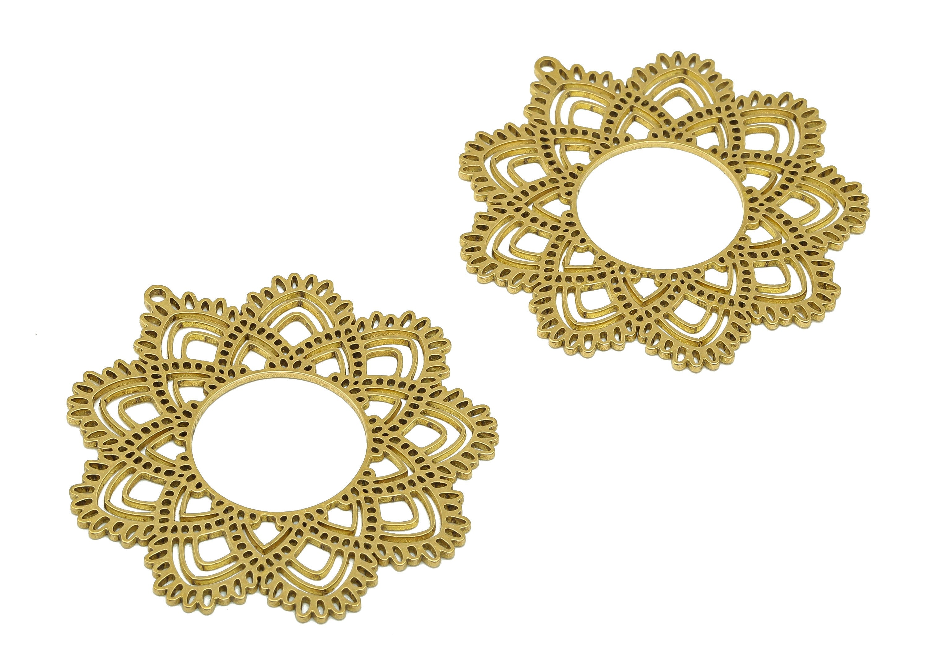 Brass Sunflower Earring Charms - Raw Brass Hollow Flower Earring - Botanical Pendant With Loop - For Necklace - 42.65x44.8x0.69mm - PPA6830 - DOMEDBAZAAR