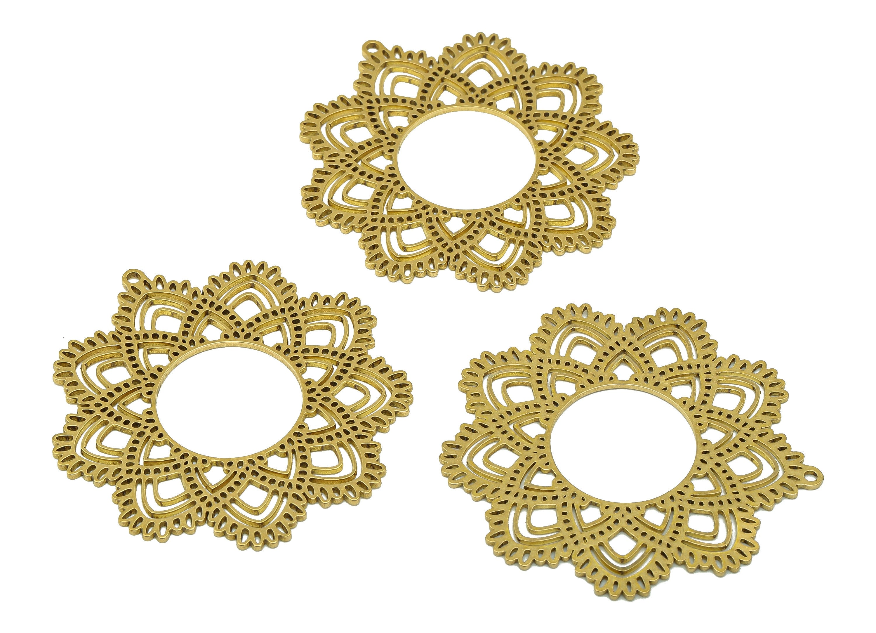 Brass Sunflower Earring Charms - Raw Brass Hollow Flower Earring - Botanical Pendant With Loop - For Necklace - 42.65x44.8x0.69mm - PPA6830 - DOMEDBAZAAR