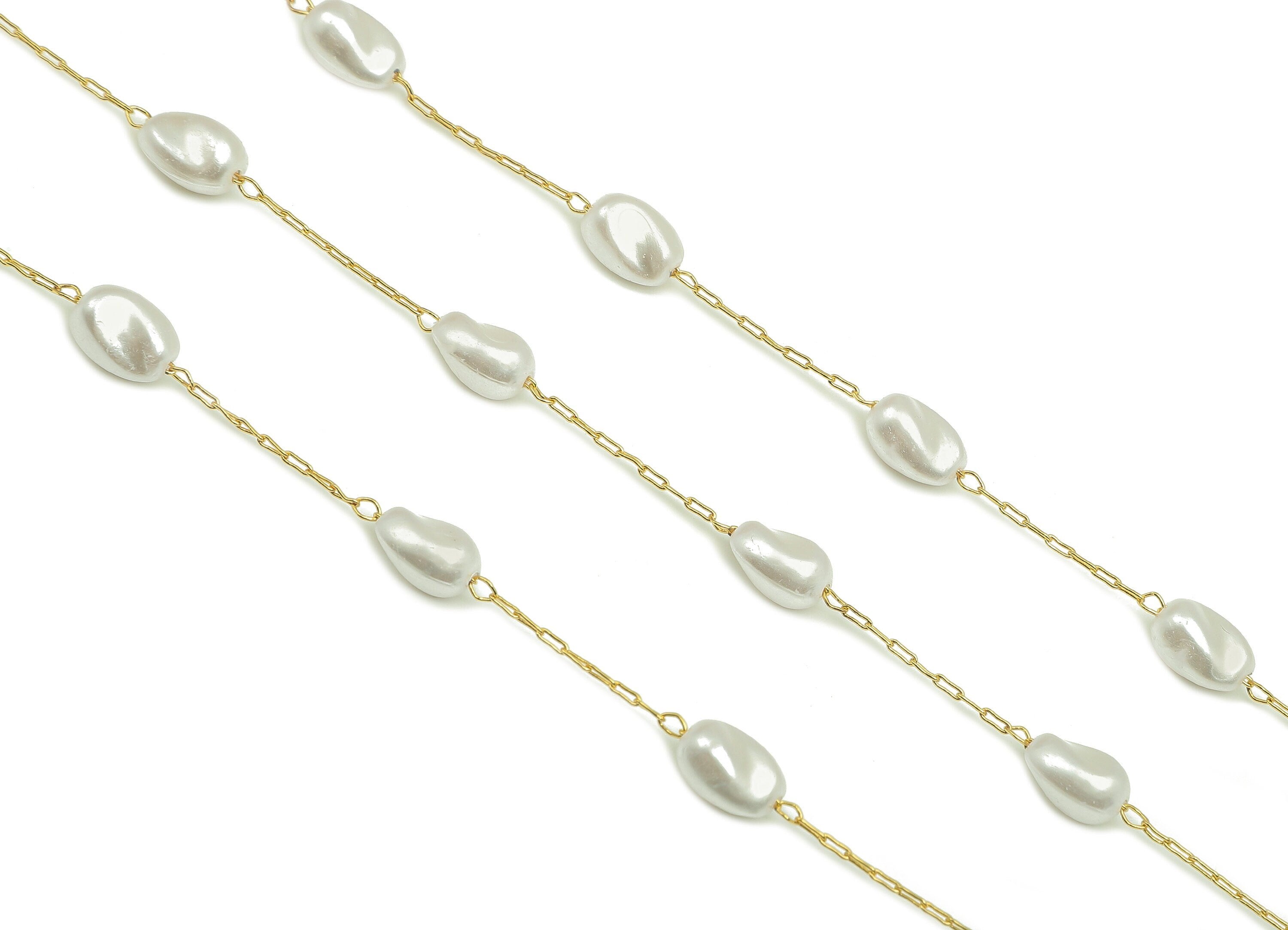 Brass Beaded Chain - Pearl Satellite Cable Chain - Soldered Diamond Bead Chain - For Necklace - 18K Real Gold Plating -9.7x6.7x5.7mm-RGP5683 - DOMEDBAZAAR