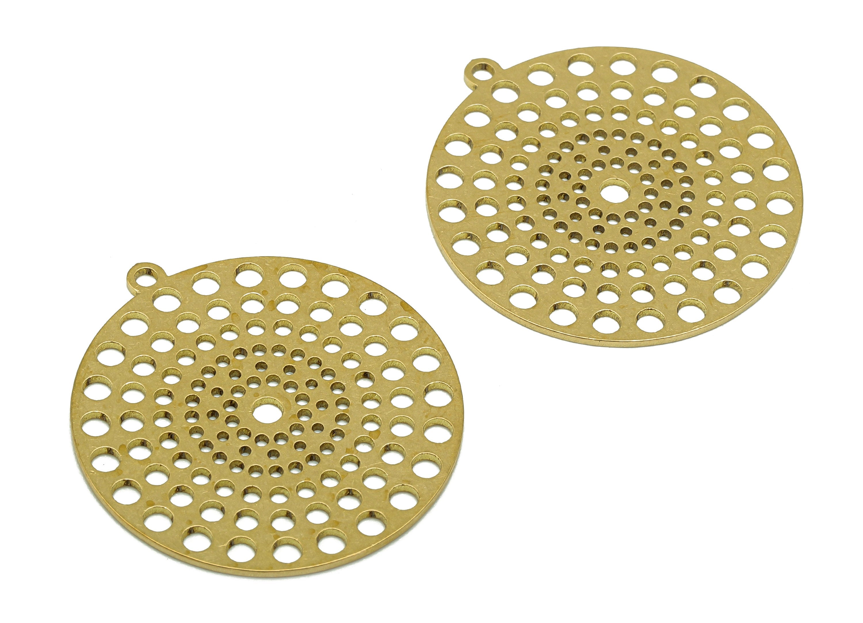 Brass Round Bubbles Earring Charm - Raw Brass Mini Cutout Dots Earring - Circle Pendant With Loop - For Necklace - 36.9x33.9x0.9mm - PPA6855 - DOMEDBAZAAR