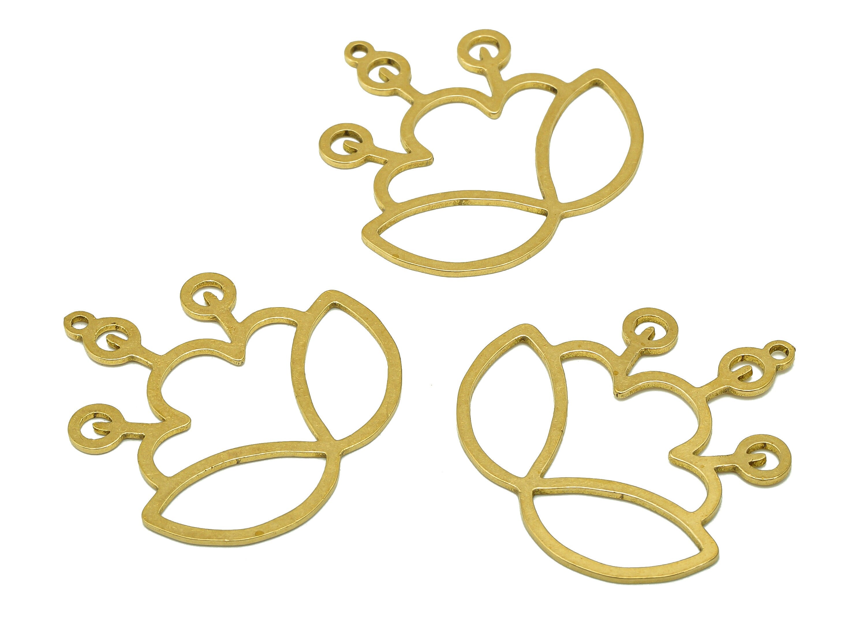 Brass Flower Earring Charms - Raw Brass Cutout Earring - Flower Pendant With Loop - Lotus Charm For Necklace -30.15x29.71x0.76mm - PPA6926 - DOMEDBAZAAR