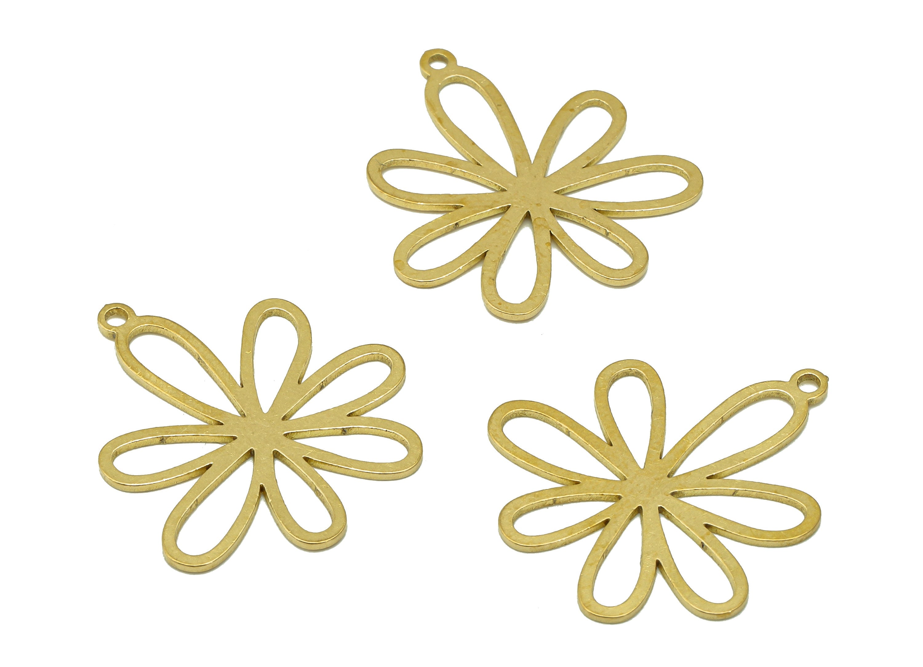Brass Flower Earring Charms - Raw Brass Flower Earring - Flower Pendant With Loop - Botanical Charm For Necklace - 29.7x29.7x0.9mm - PPA6928 - DOMEDBAZAAR