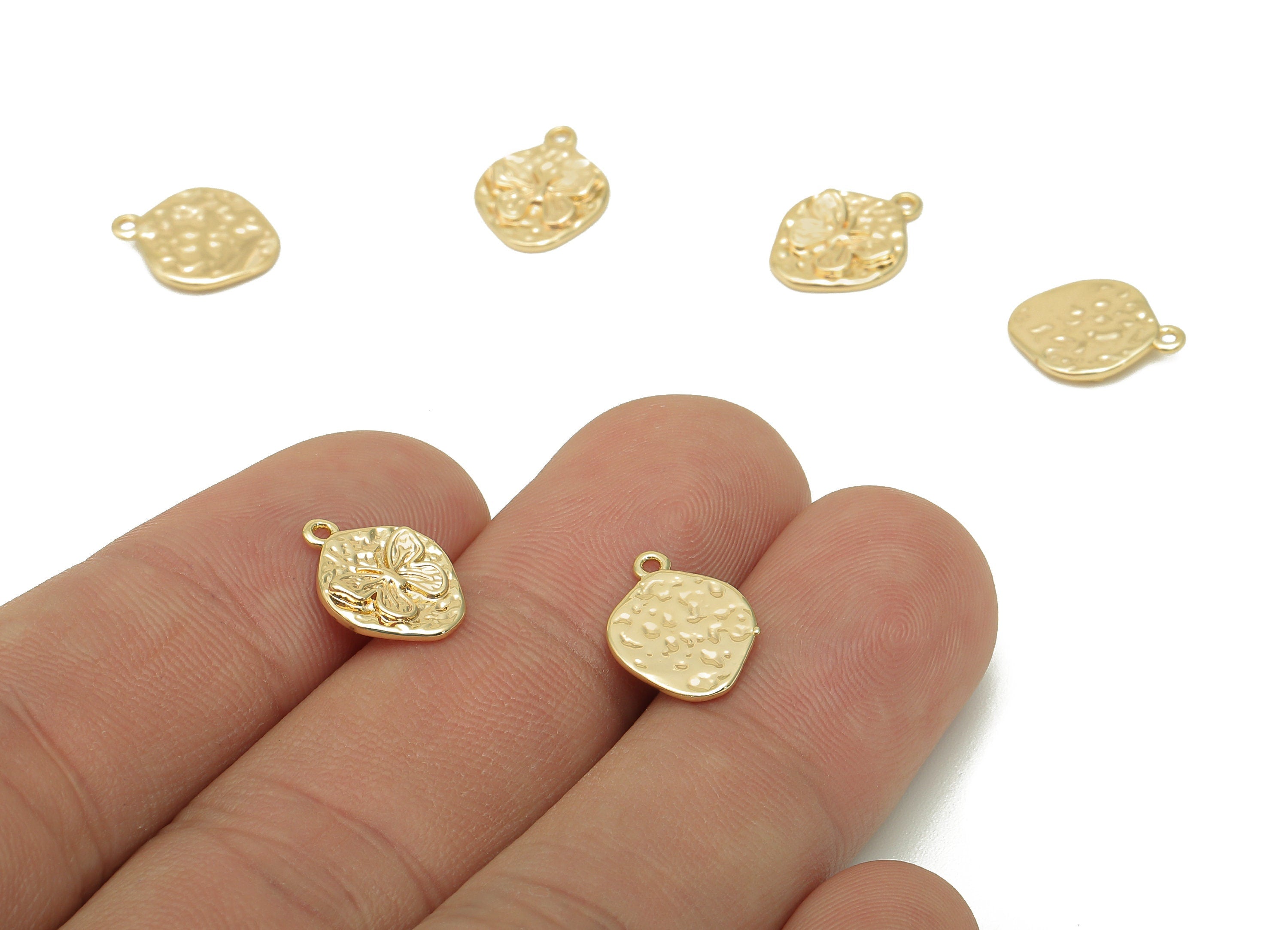 Brass Hammered Butterfly Earring Charm - Textured Mini Oval Earring - Pendant With Loop - 18K Real Gold Plating - 12.3x9.5x1.6mm - RGP5712 - DOMEDBAZAAR