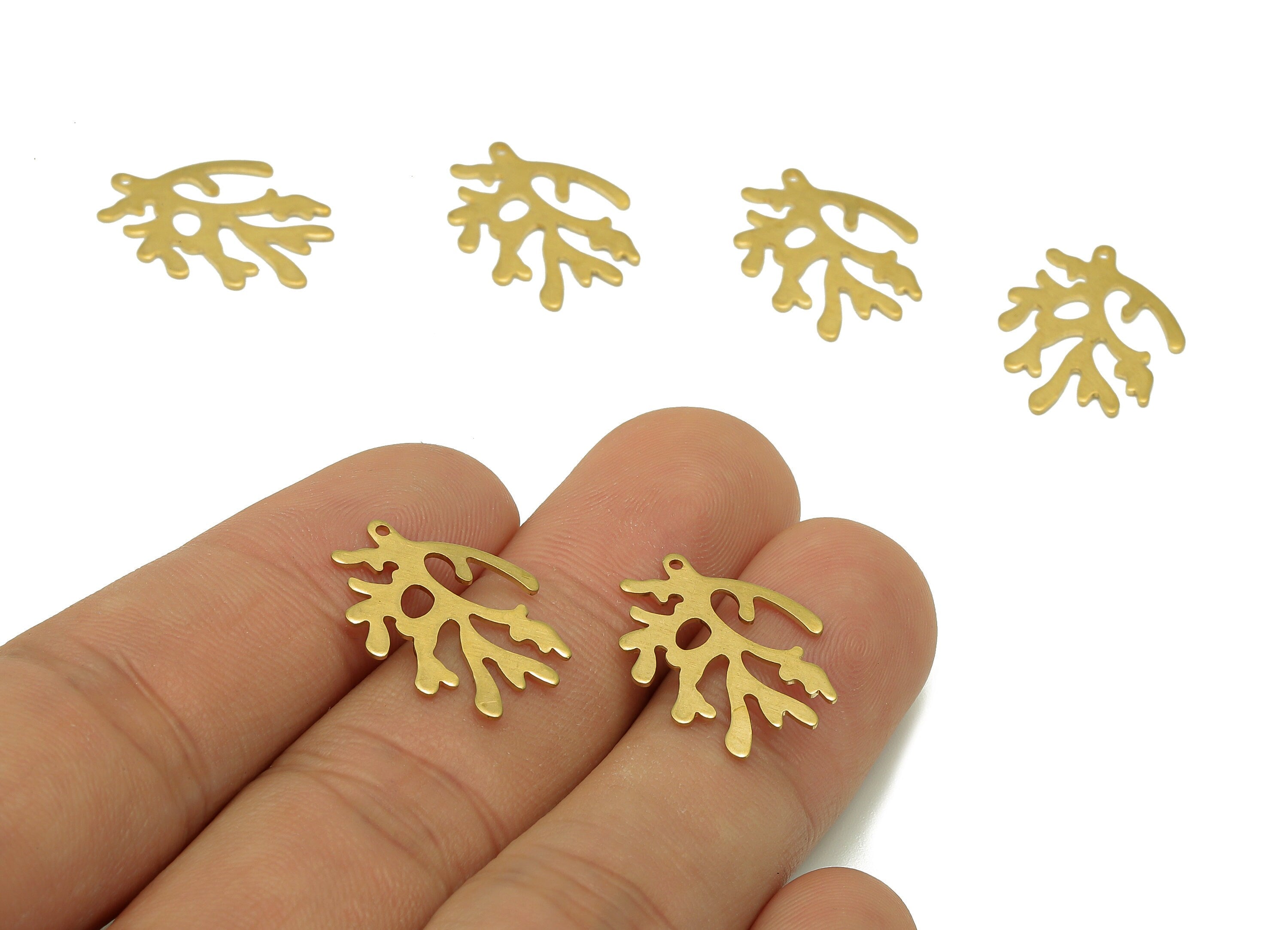 Brass Coral Earring Charm - Raw Brass Sea Plant Cutout Pendant - Botanical Earring Charm With Loop - For Necklace - 20.4x15.3x0.6mm - PP8156 - DOMEDBAZAAR