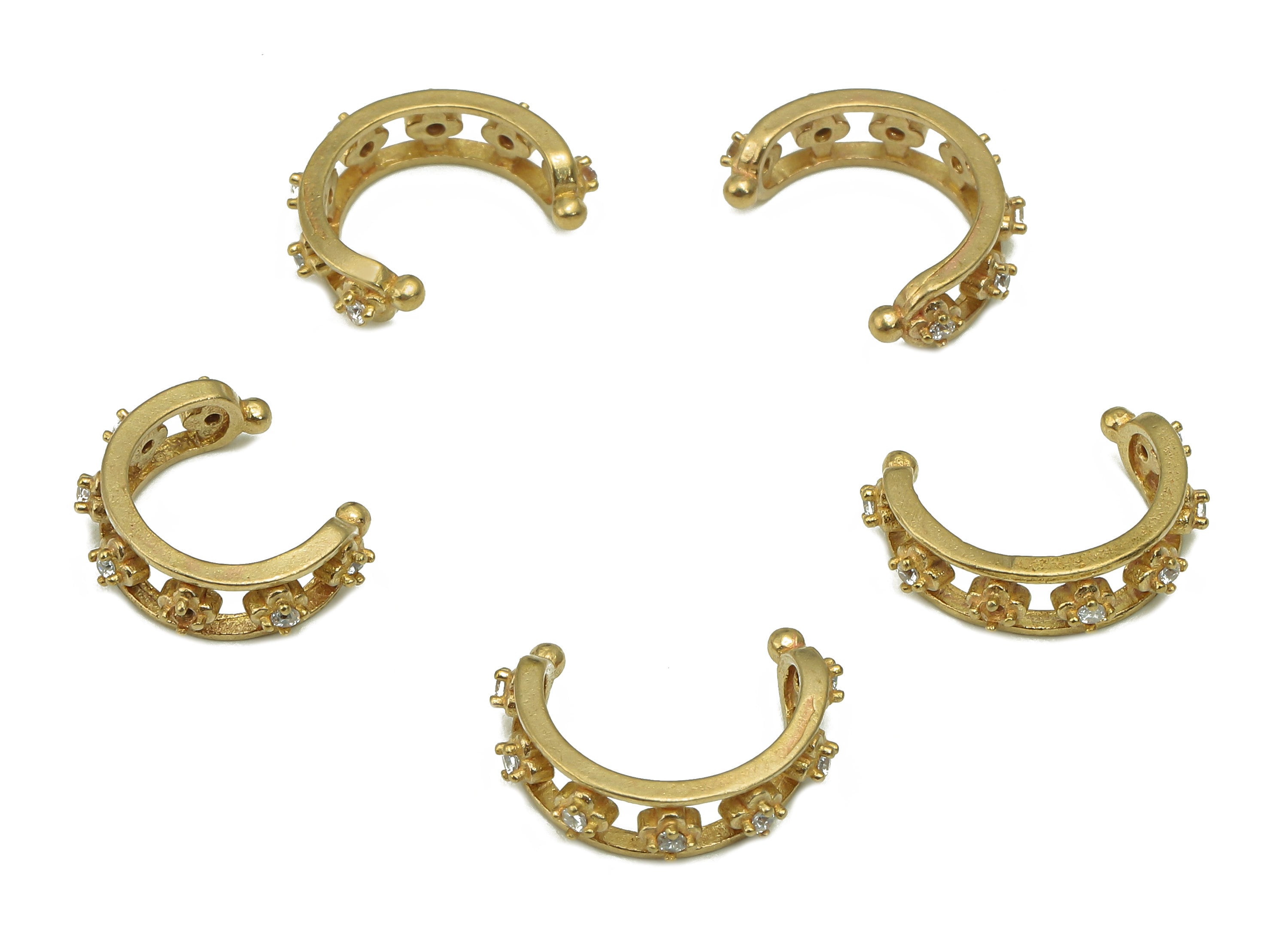 Brass Flower Open Round C Ring - Raw Brass Septum Ring With Zircon - Huggie Hoop Cuff Earring - Cartilage Earring - 14.6x4.2x2.5mm - PP8158 - DOMEDBAZAAR