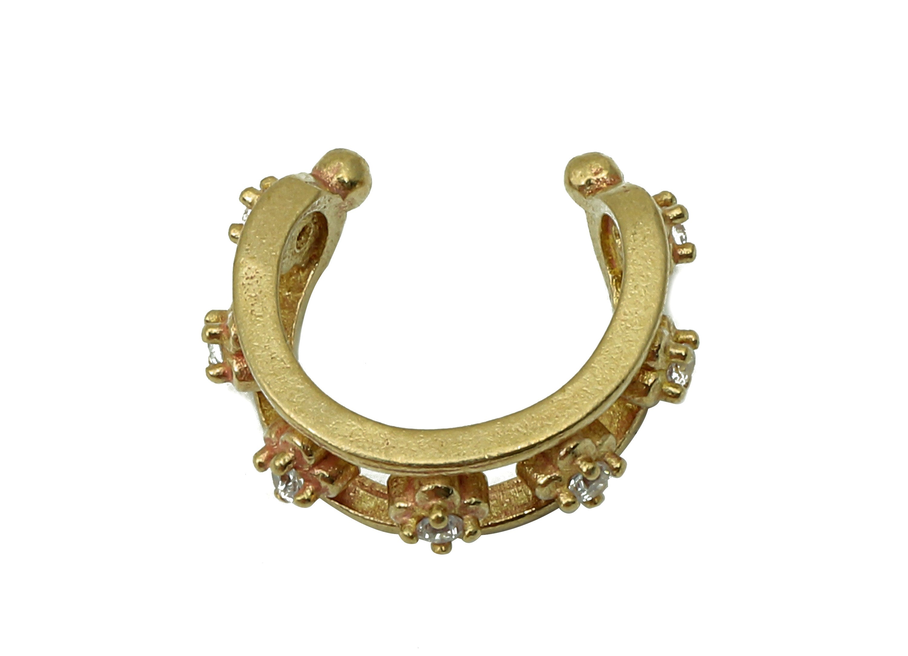 Brass Flower Open Round C Ring - Raw Brass Septum Ring With Zircon - Huggie Hoop Cuff Earring - Cartilage Earring - 14.6x4.2x2.5mm - PP8158 - DOMEDBAZAAR