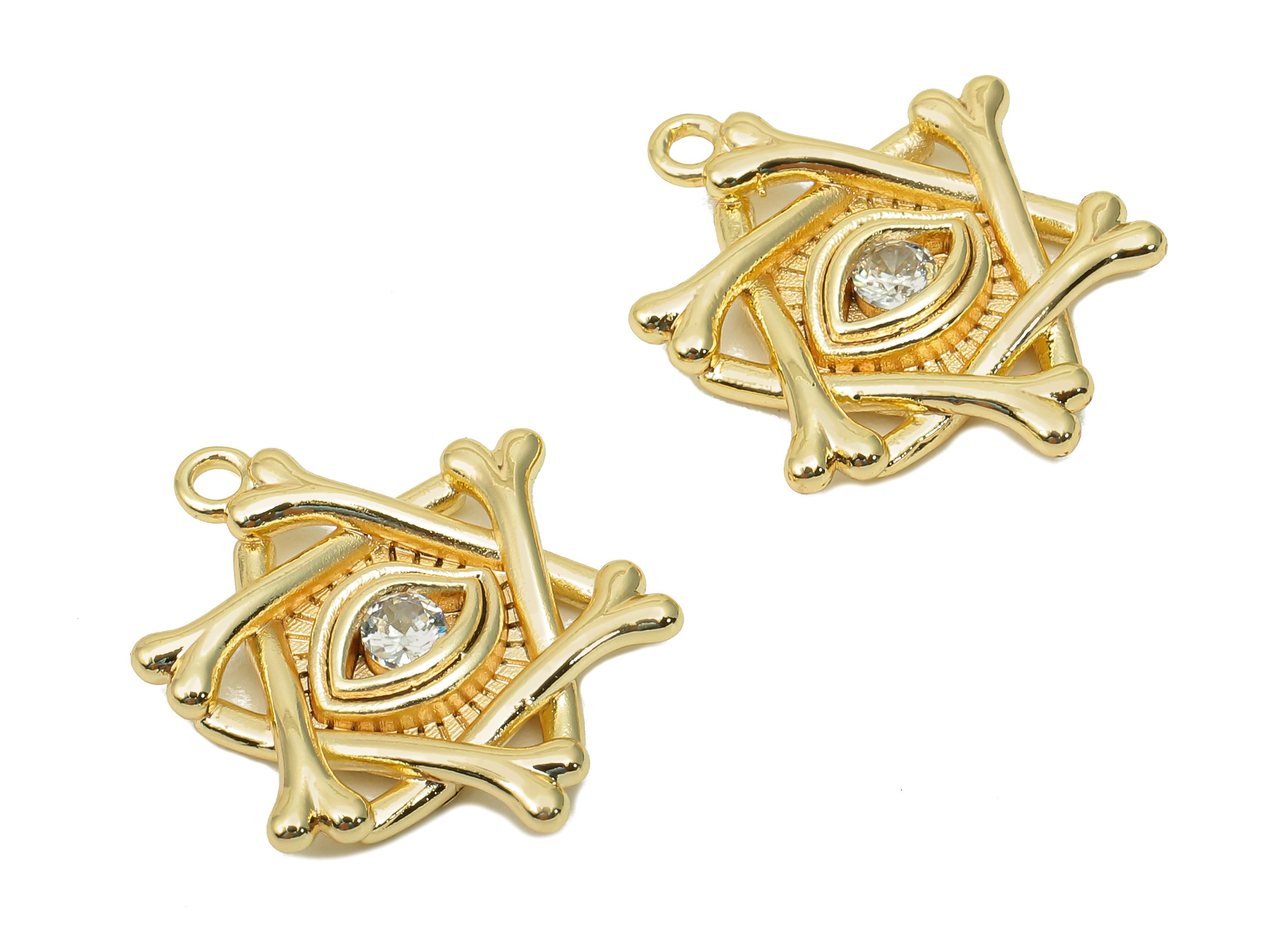 Brass Star Eye Earring Charm - Zircon Pentagram Eyelash Earring - Star Pendant With Loop - 18K Real Gold Plating - 20.6x16.8x2.7mm - RGP5716 - DOMEDBAZAAR