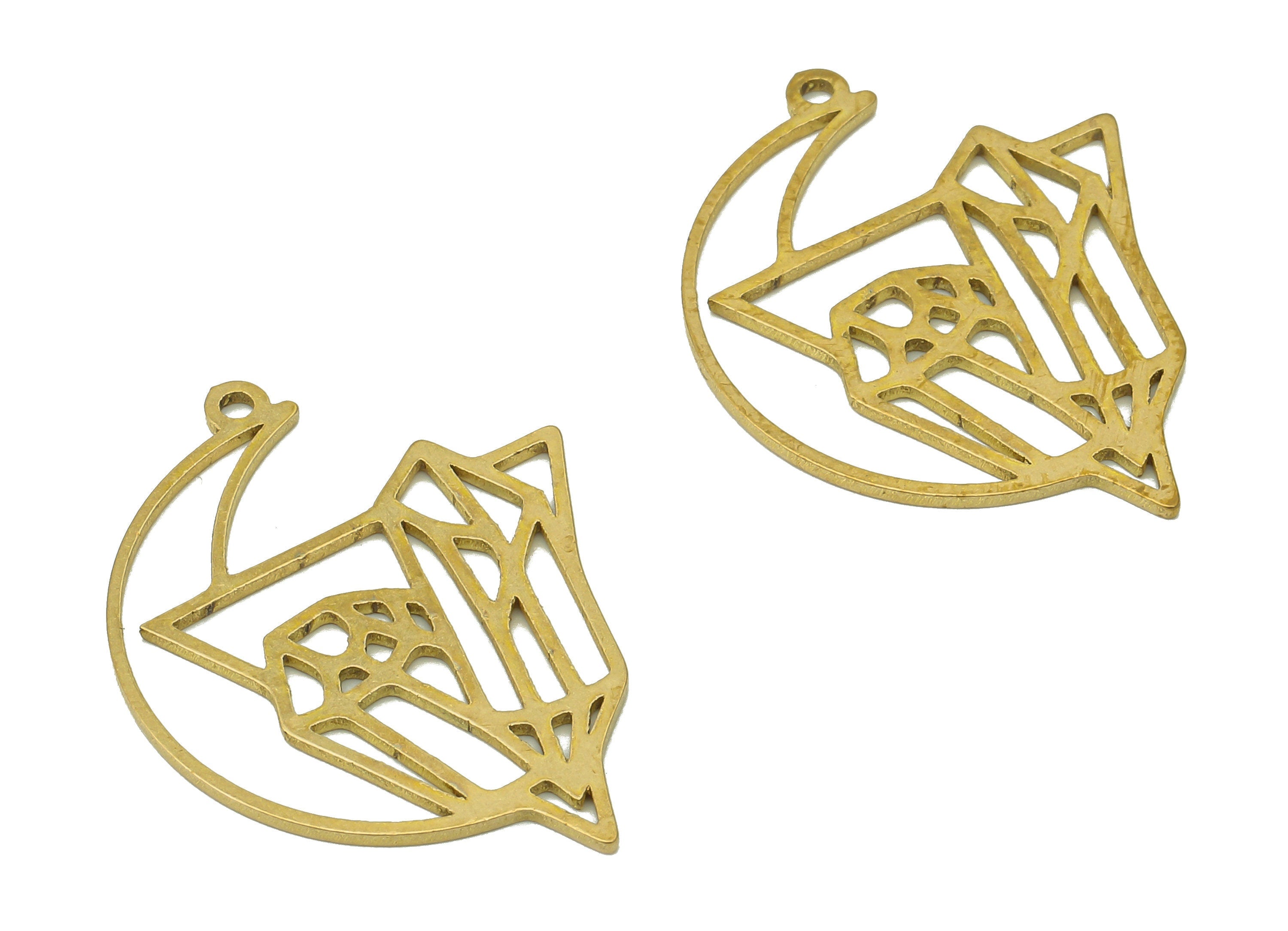 Brass Crescent Earring Charm - Raw Brass Crystal Pattern Pendant - Moon Hollow Earring With Loop - Triangle Charm - 30x23x0.9mm - PPA6672 - DOMEDBAZAAR