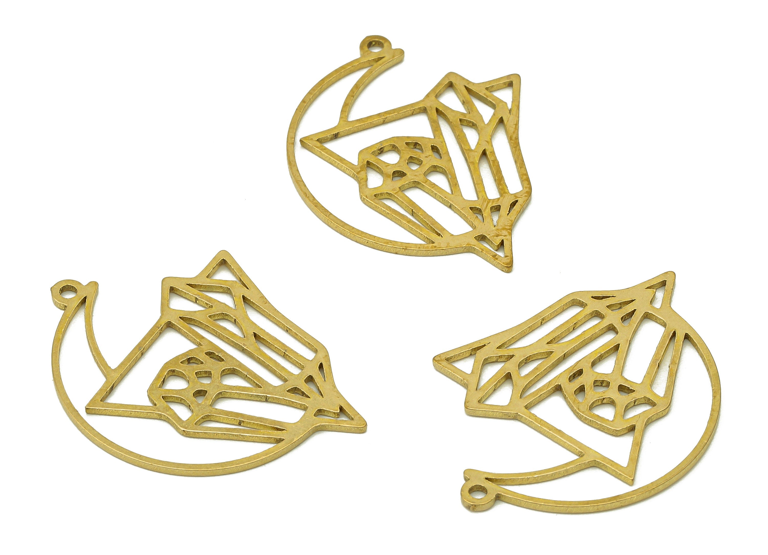 Brass Crescent Earring Charm - Raw Brass Crystal Pattern Pendant - Moon Hollow Earring With Loop - Triangle Charm - 30x23x0.9mm - PPA6672 - DOMEDBAZAAR