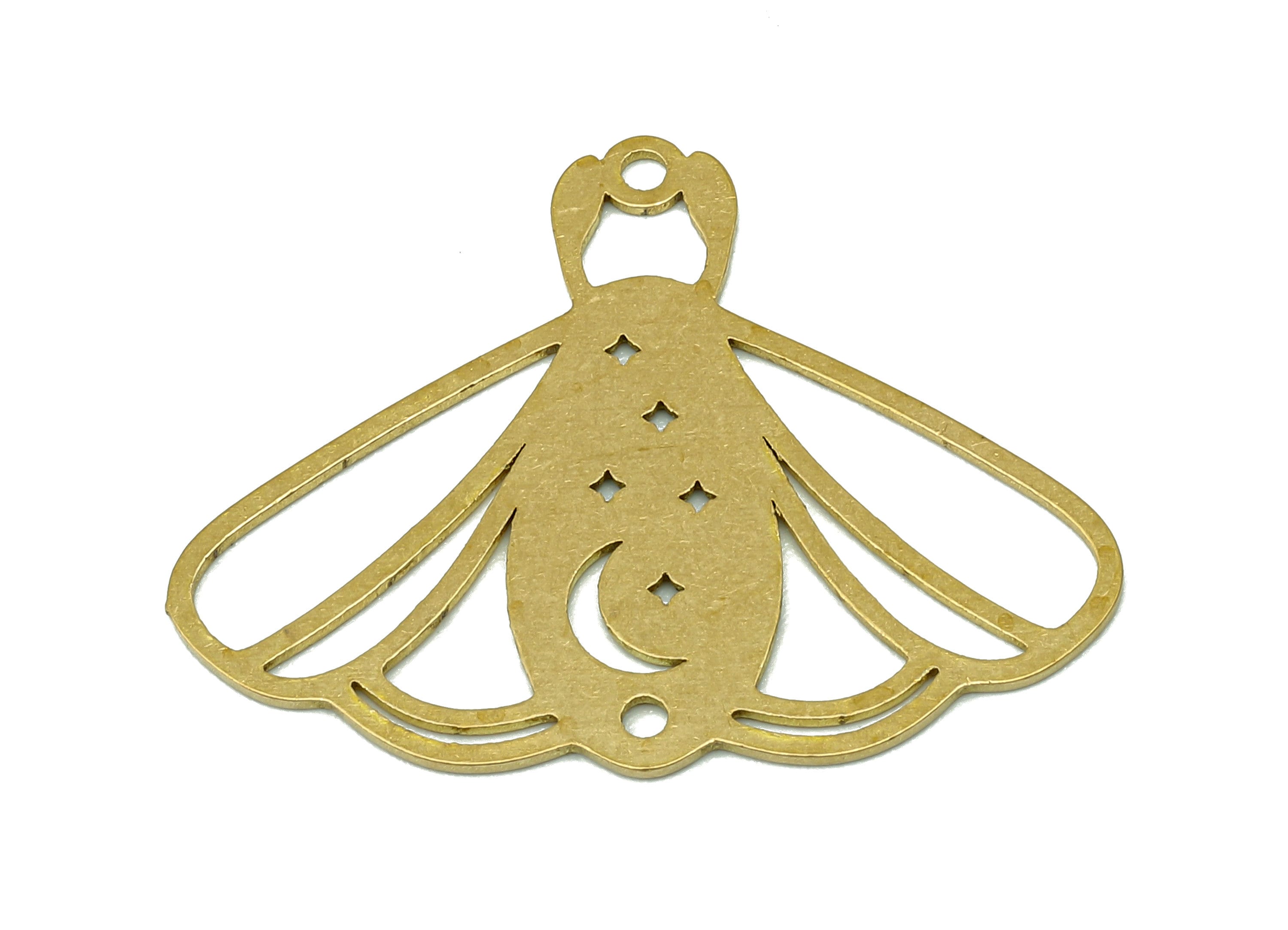 Brass Moth Earring Charms - Raw Brass Moon Cutout Earring - Star Pendant With Loop - Charm For Necklace - 31.9x24.2x0.7mm - PPA6675 - DOMEDBAZAAR