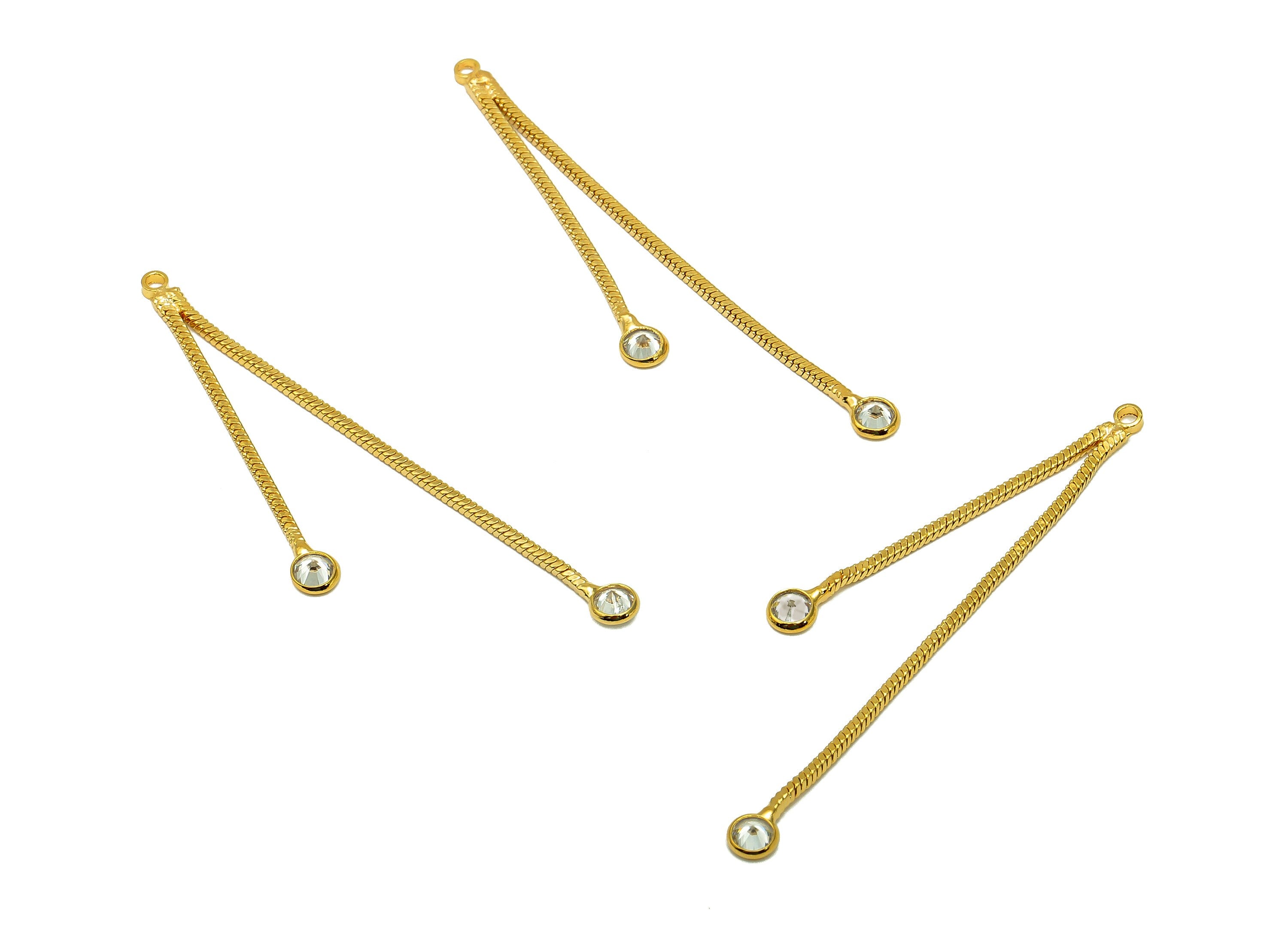 Brass Snake Chain Tassel Earring - Chain Earrings With Zircons - Pendant With Loop - 18K Real Gold Plating Charm - 46.1x2.4x1.2mm - RGP5720 - DOMEDBAZAAR
