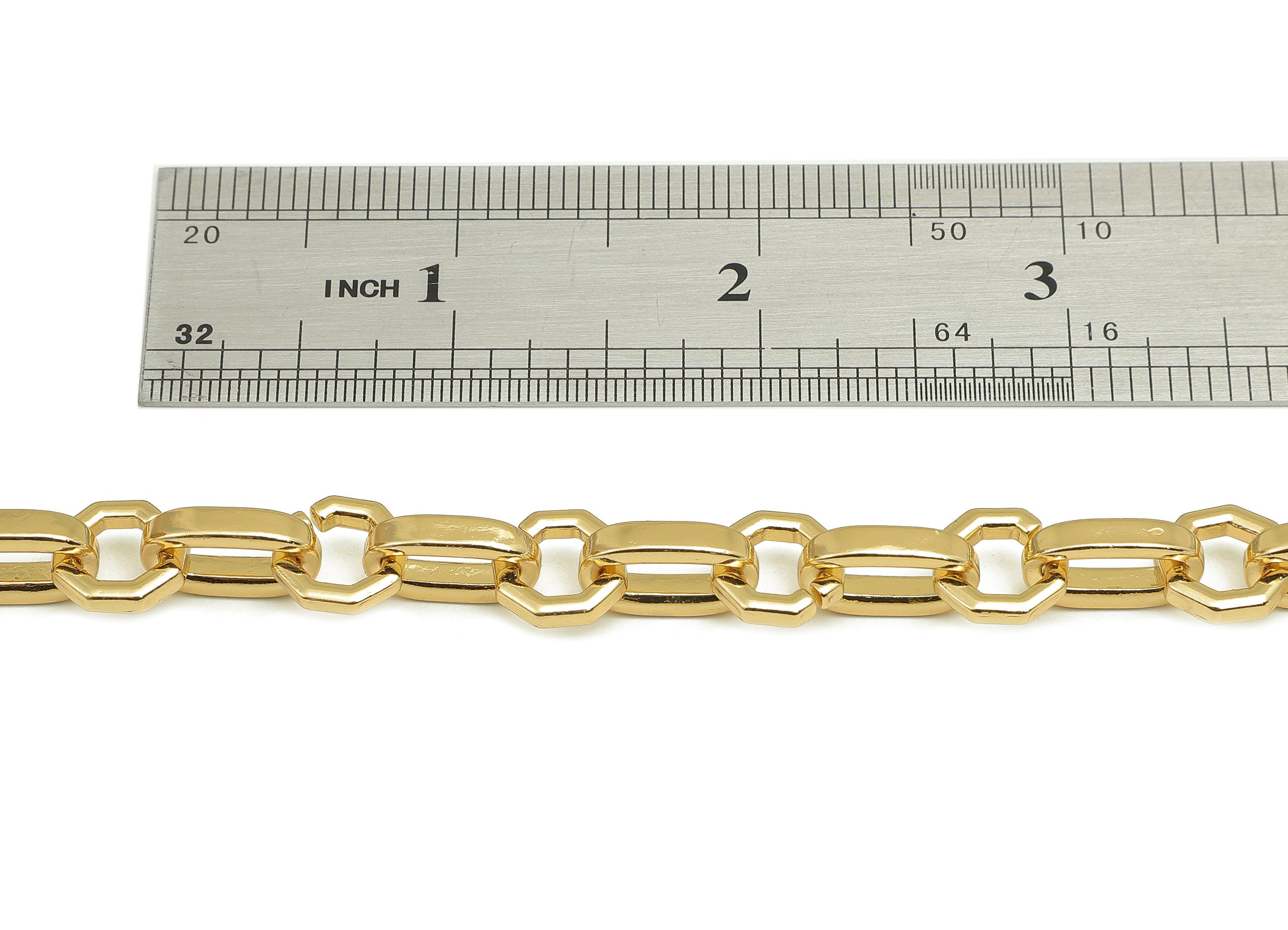 Brass Thick Oval Faceted Chain - Cable Thick Octagon Chain - Open Link Cable Chain - 18K Real Gold Plating Chain - 21.2x8.7x3.3mm - RGP5755 - DOMEDBAZAAR