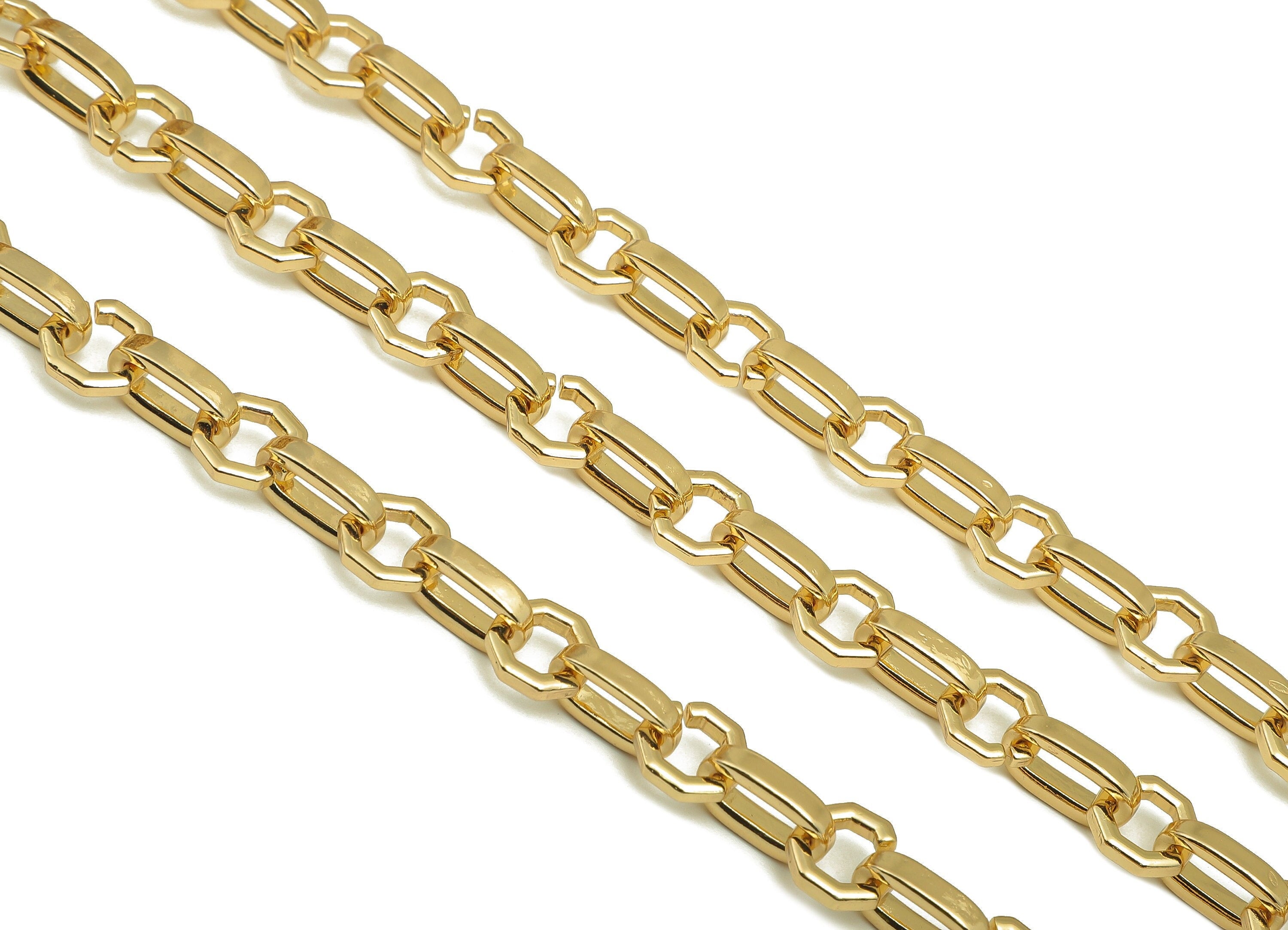Brass Thick Oval Faceted Chain - Cable Thick Octagon Chain - Open Link Cable Chain - 18K Real Gold Plating Chain - 21.2x8.7x3.3mm - RGP5755 - DOMEDBAZAAR