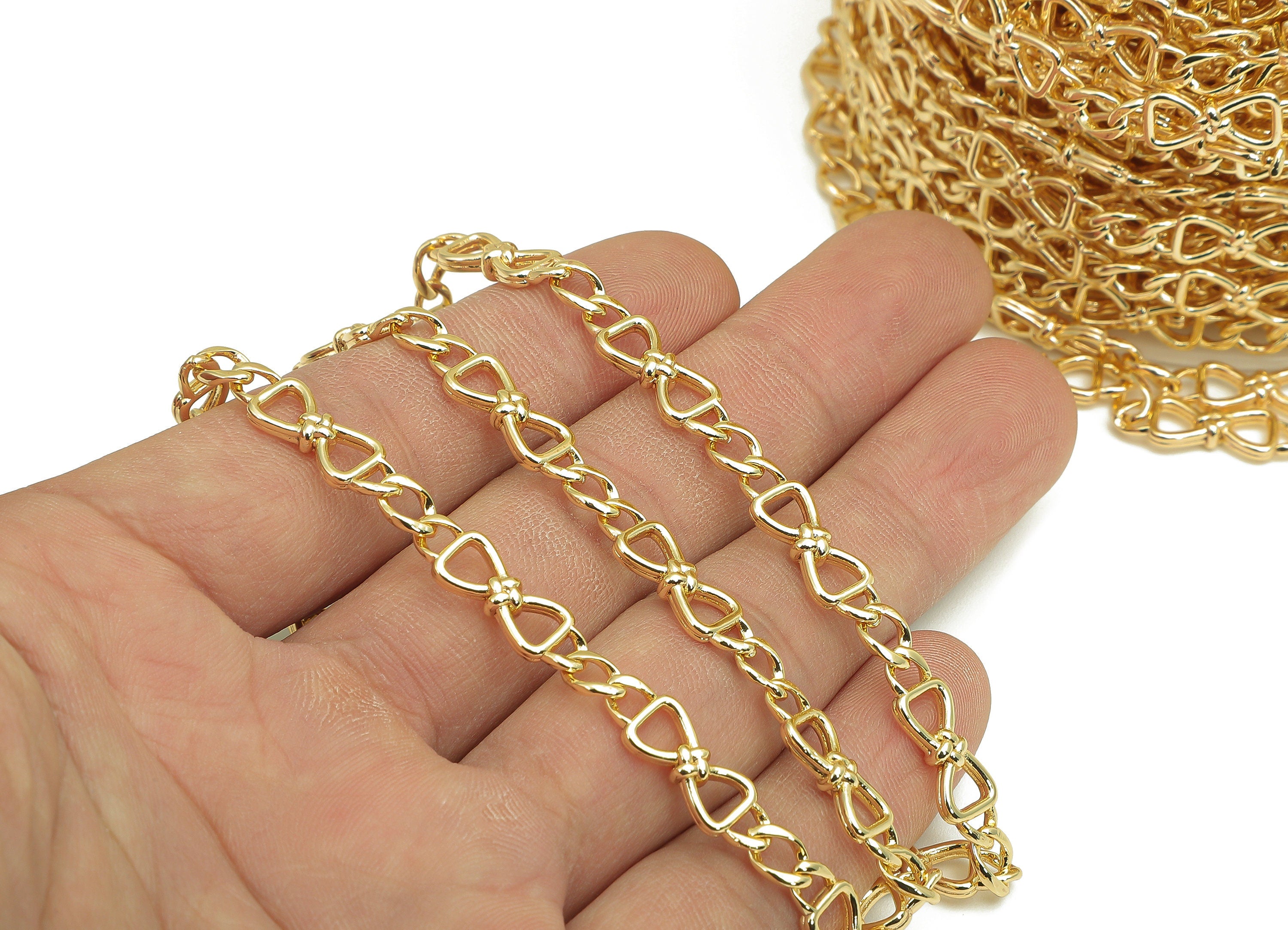 Brass Knot Chain - Gold Bowtie Chain - Bowtie Curb Chain - Gift For Her For Necklace - 18K Chains - 20.8x6.4x1.8mm - RGP5818 - DOMEDBAZAAR