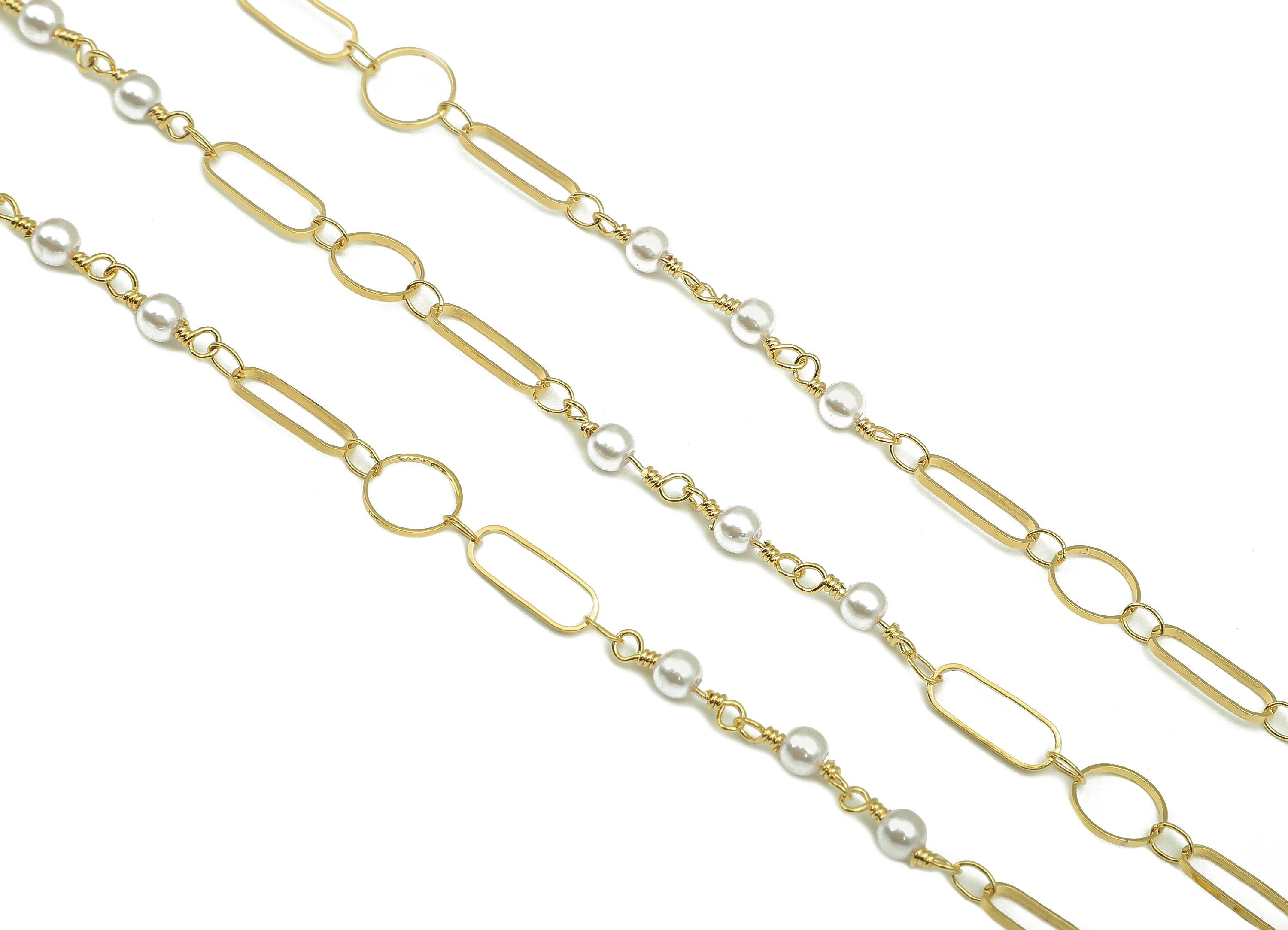 Brass Oval Round Cable Chain - Gold Satellite Cable Chain - Pearl Satellite Bead Chain - 18K Chains - 12.1x3.9x1.4mm - RGP5906 - DOMEDBAZAAR
