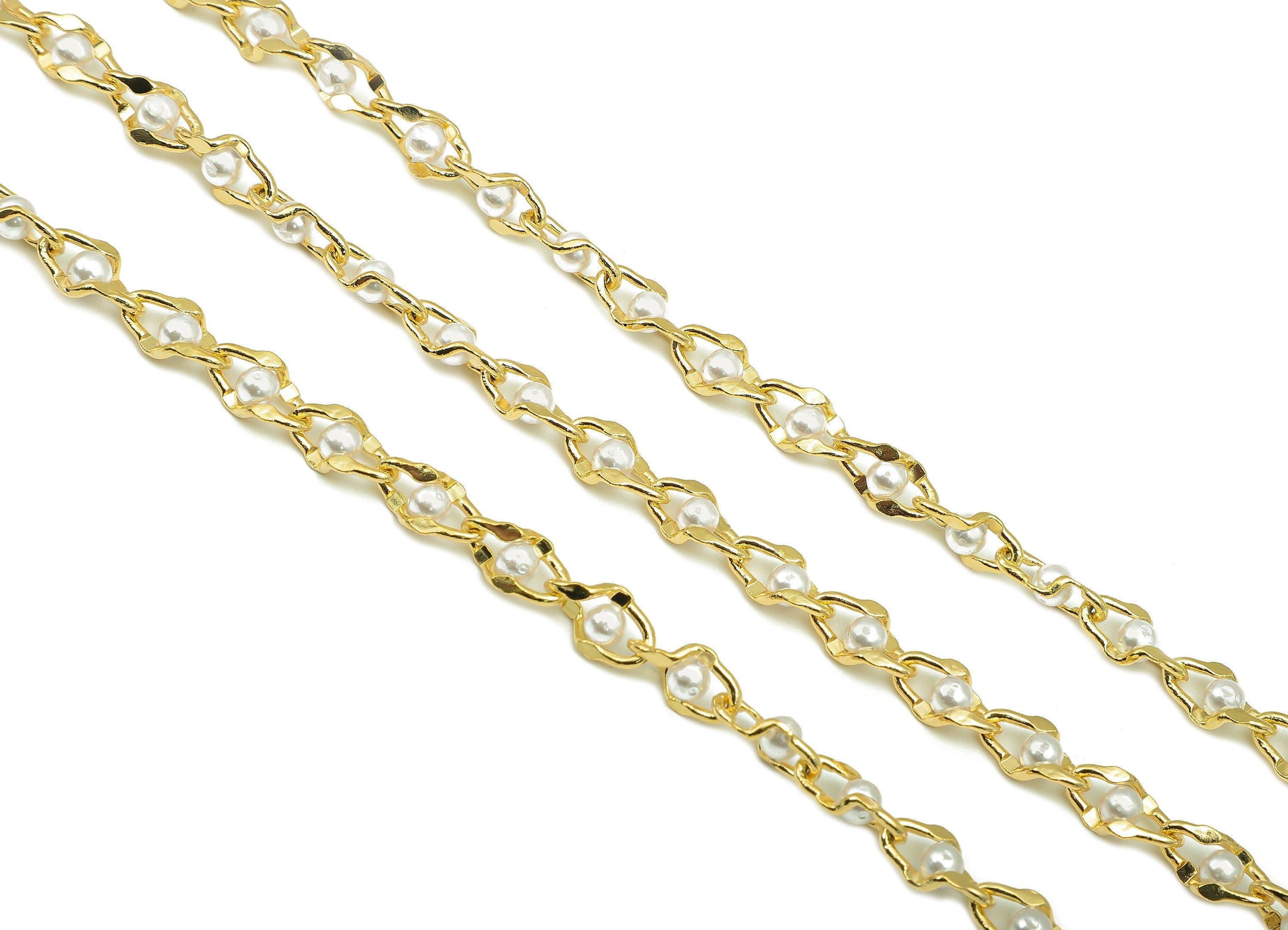 Brass Hammered Cable Chain - Gold Curb Chain - Pearl Bead Chain - Gift For Her For Necklace - 18K Chains - 11x5.8x3.8mm - RGP5907 - DOMEDBAZAAR