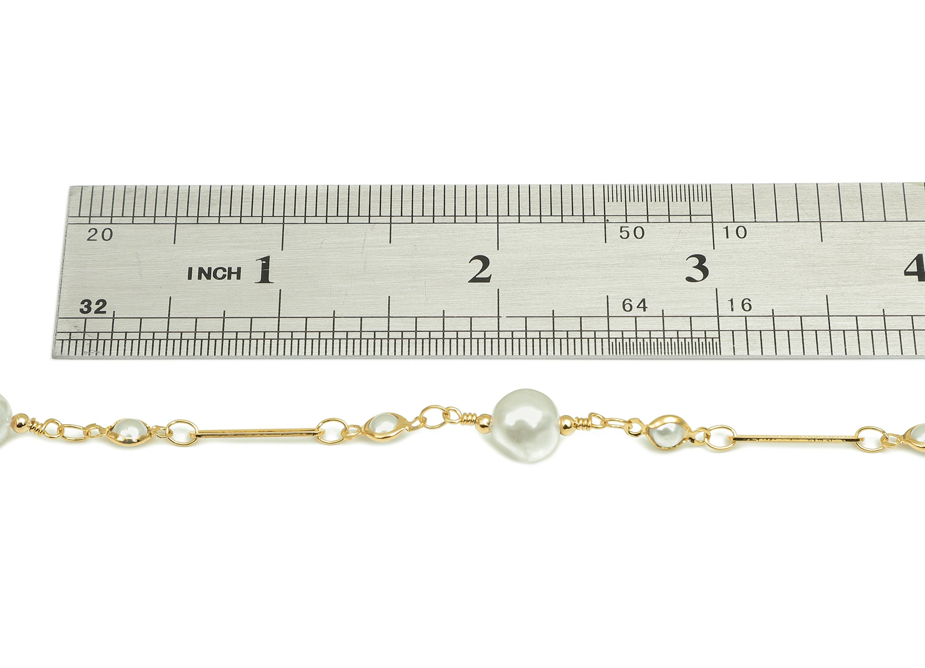 Brass Long Rectangle Chain - Gold Bar Satellite Chain - Pearl Satellite Chain - 18K Chains For Necklace - 19.8x7.7x7.7mm - RGP5909 - DOMEDBAZAAR