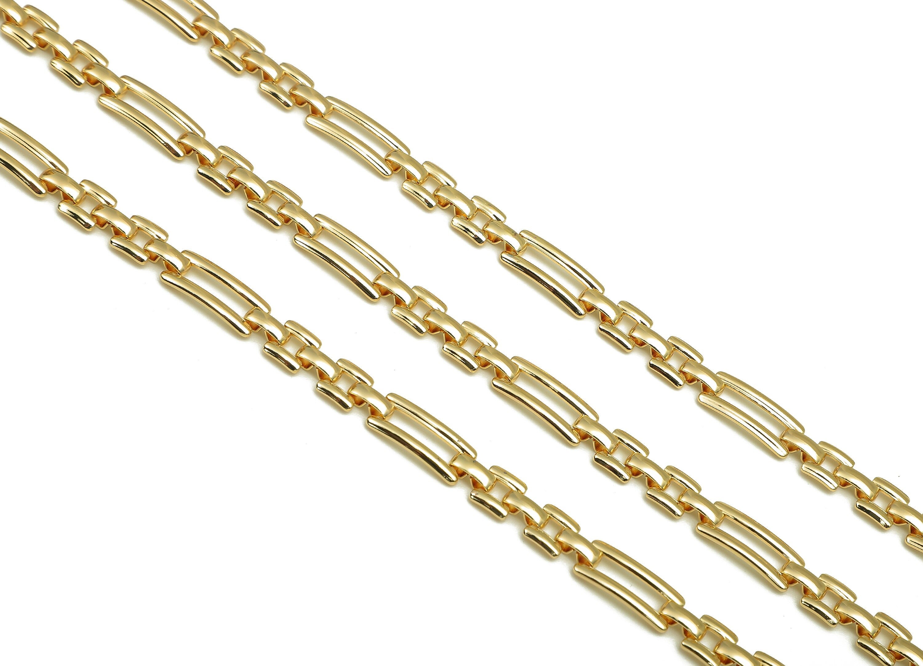 Brass Connected Tags Chunky Chain - Paperclip Chain - Rectangle Links Chain - 18K Chains - Bracelet Chain - 26.8x5.4x0.9mm - RGP6113 - DOMEDBAZAAR
