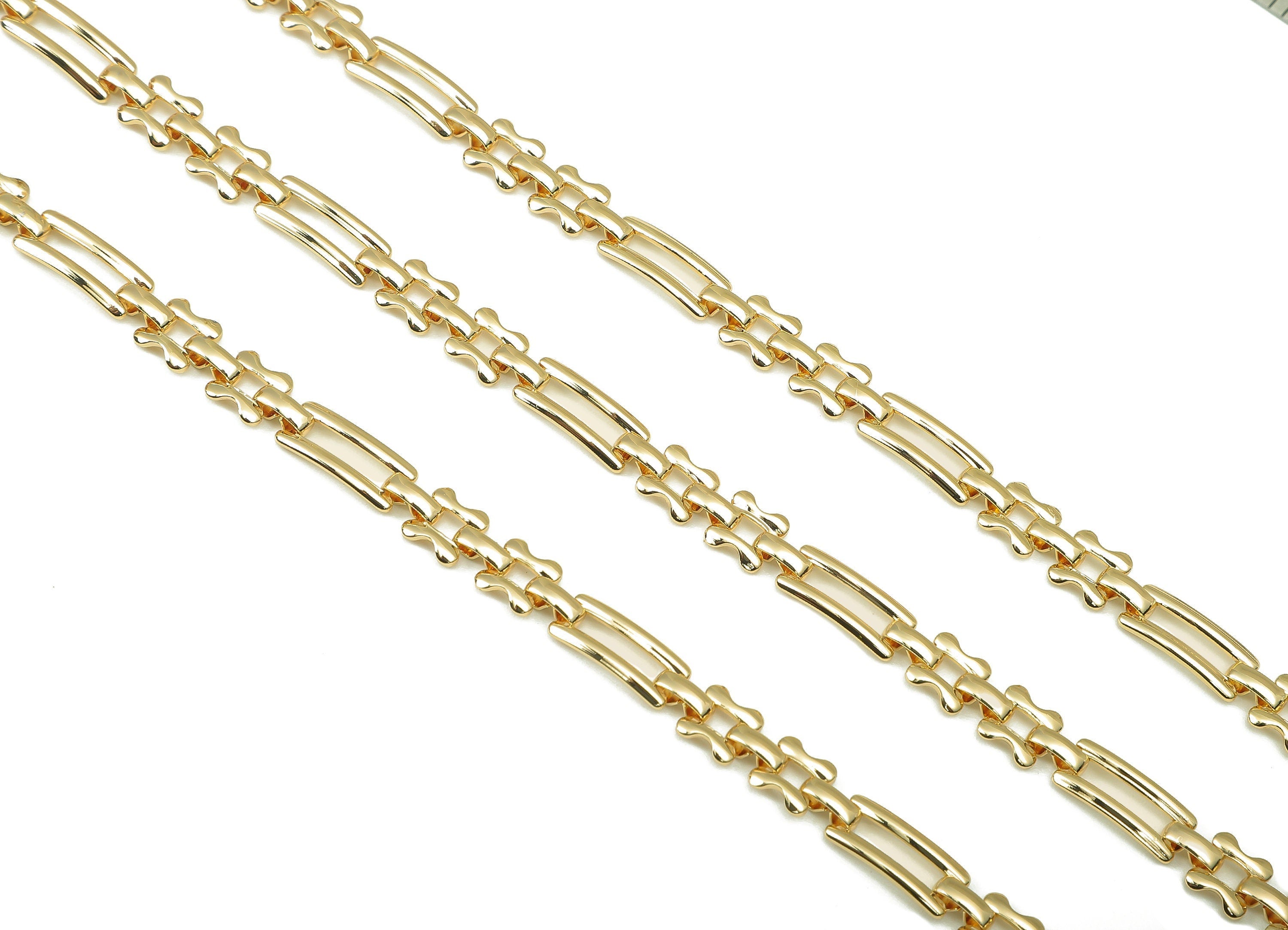 Brass Connected Tags Chunky Chain - Paperclip Chain - Rectangle Links Chain - 18K Chains - Bracelet Chain - 28.3x5.5x0.8mm -RGP6114 - DOMEDBAZAAR