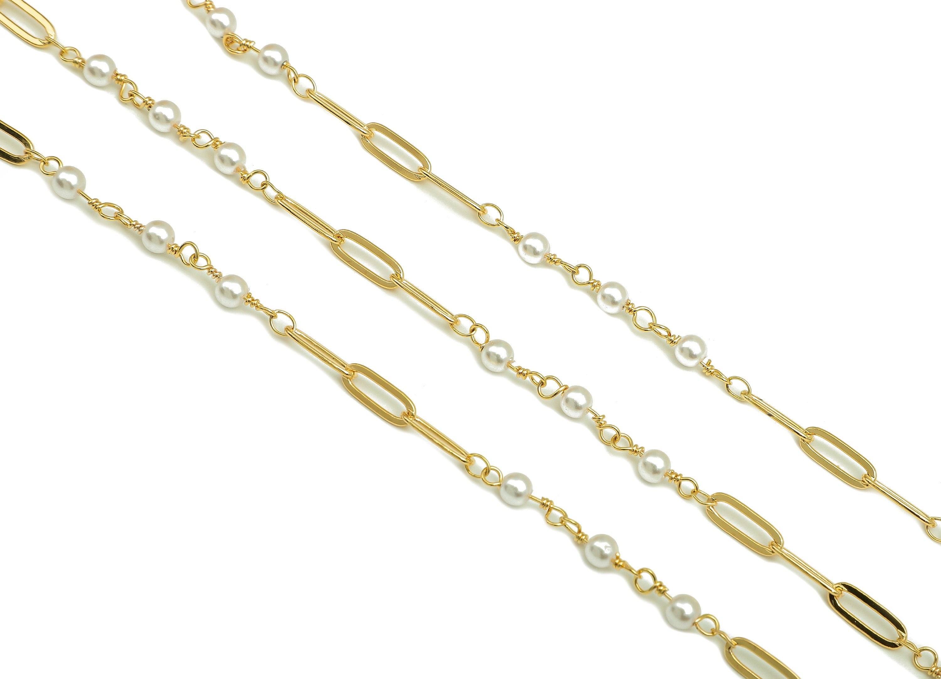 Brass Oval Bead Chain - Pearl Chain - Flat Oval Cable Chain - Bracelet Chain - 18K Chains - Cable Chain - 62.5x4.1x0.6mm - RGP6197 - DOMEDBAZAAR