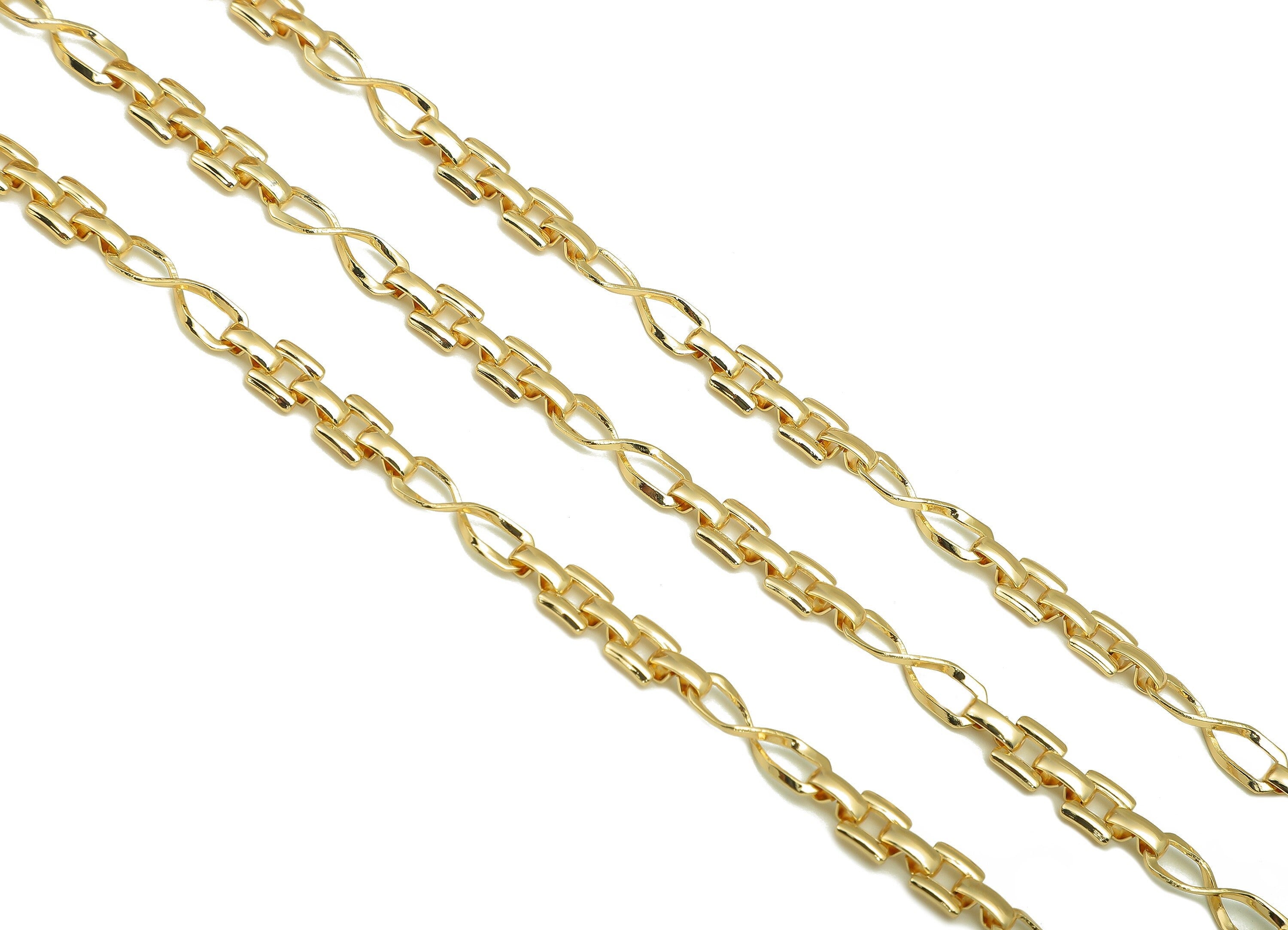 Brass Infinity Link Chain - Gold Link Chain - Infinity Link Chain - Bracelet Chain - 18K Chains - 32.5x4.6x0.9mm - RGP6330 - DOMEDBAZAAR