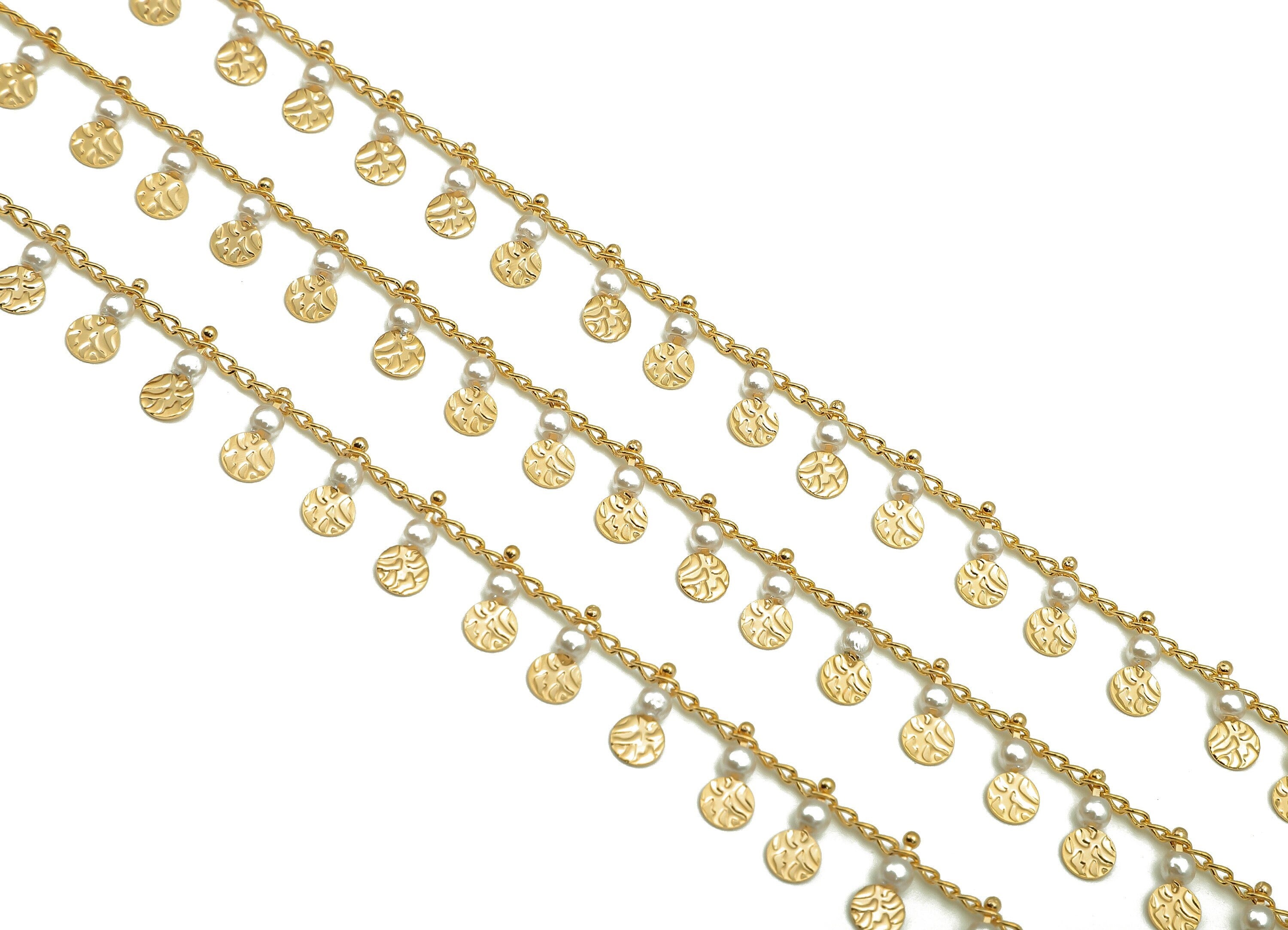 Brass Mini Curb Flake Chain - Satellite Curb Chain - Pearl Satellite Curb Chain - 18K Chains For Necklace - 9.5x4.5x2.8mm - RGP6332 - DOMEDBAZAAR