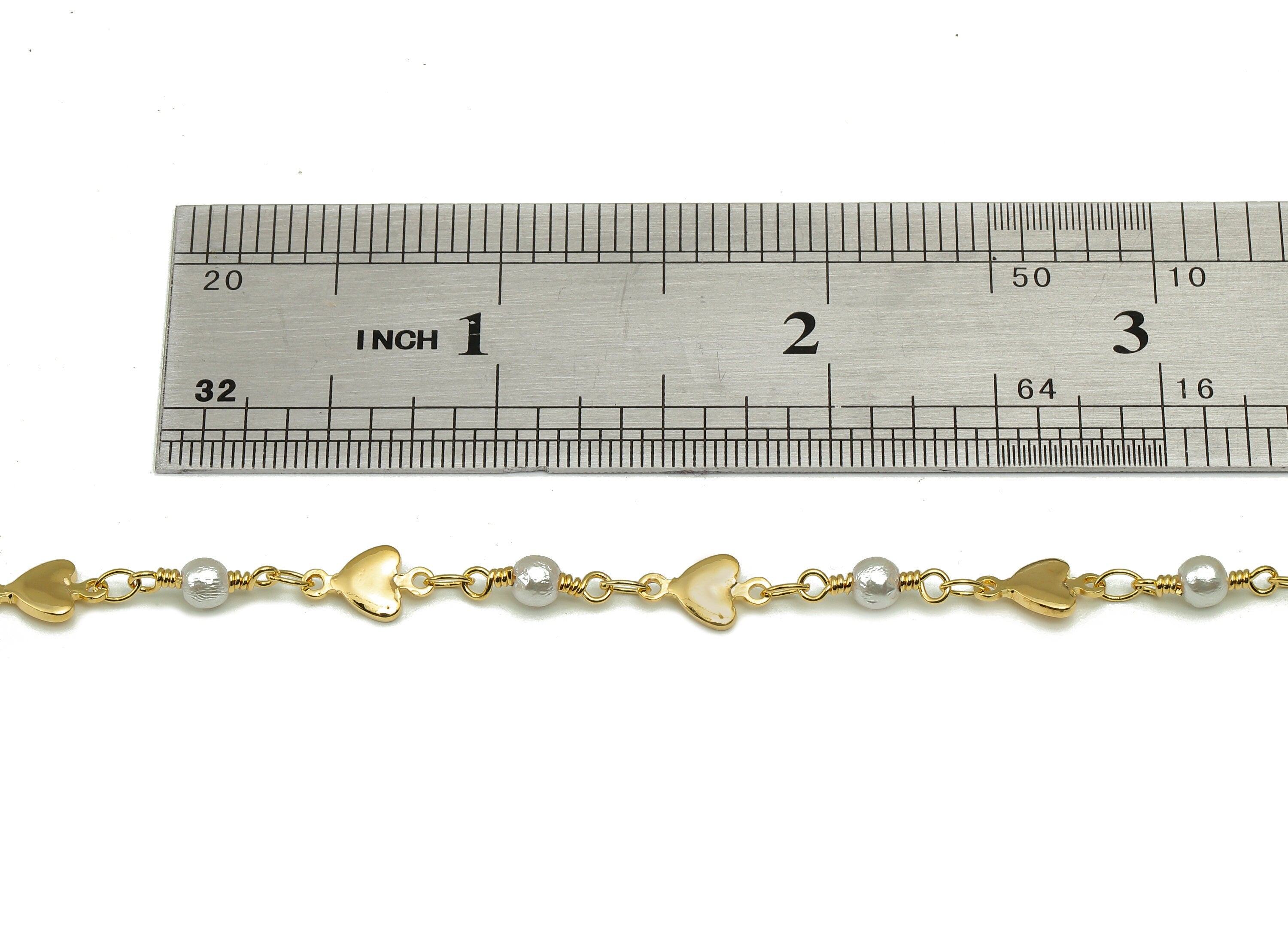 Pearl Satellite Chain - Brass Heart Beaded Chain - Heart Bead Chain - 18K Chains Necklace - 23.07x5.97x3.83mm - RGP5799 - DOMEDBAZAAR
