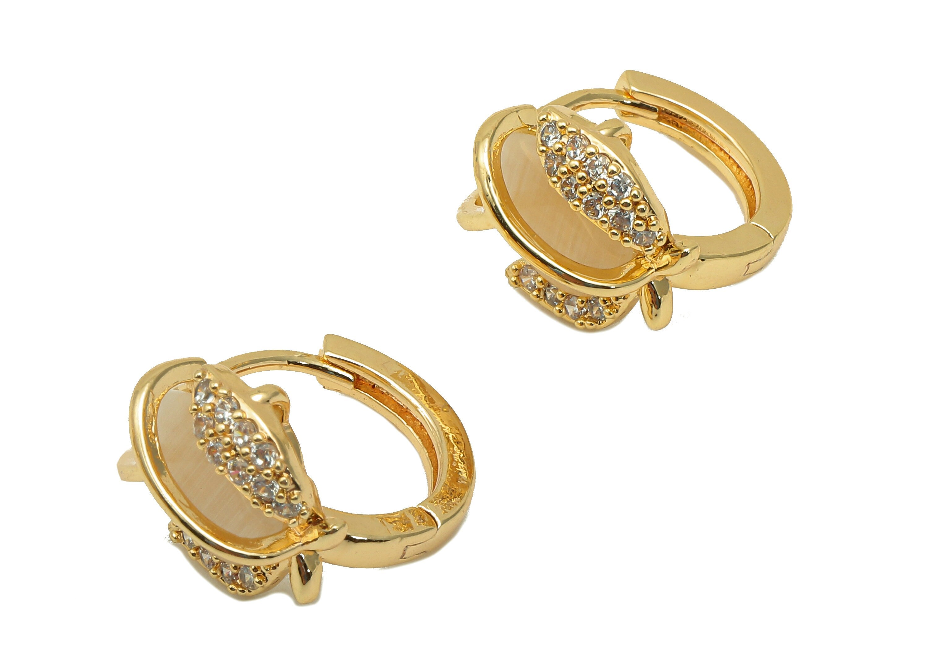 Brass Zircon Peach Earring Clasp - Cat Eye Stone Fruit Hoop Earring - Hoop Clasp Earring- 18K Real Gold Plating - 18.5x14.3x2.1mm - RGP5722 - DOMEDBAZAAR