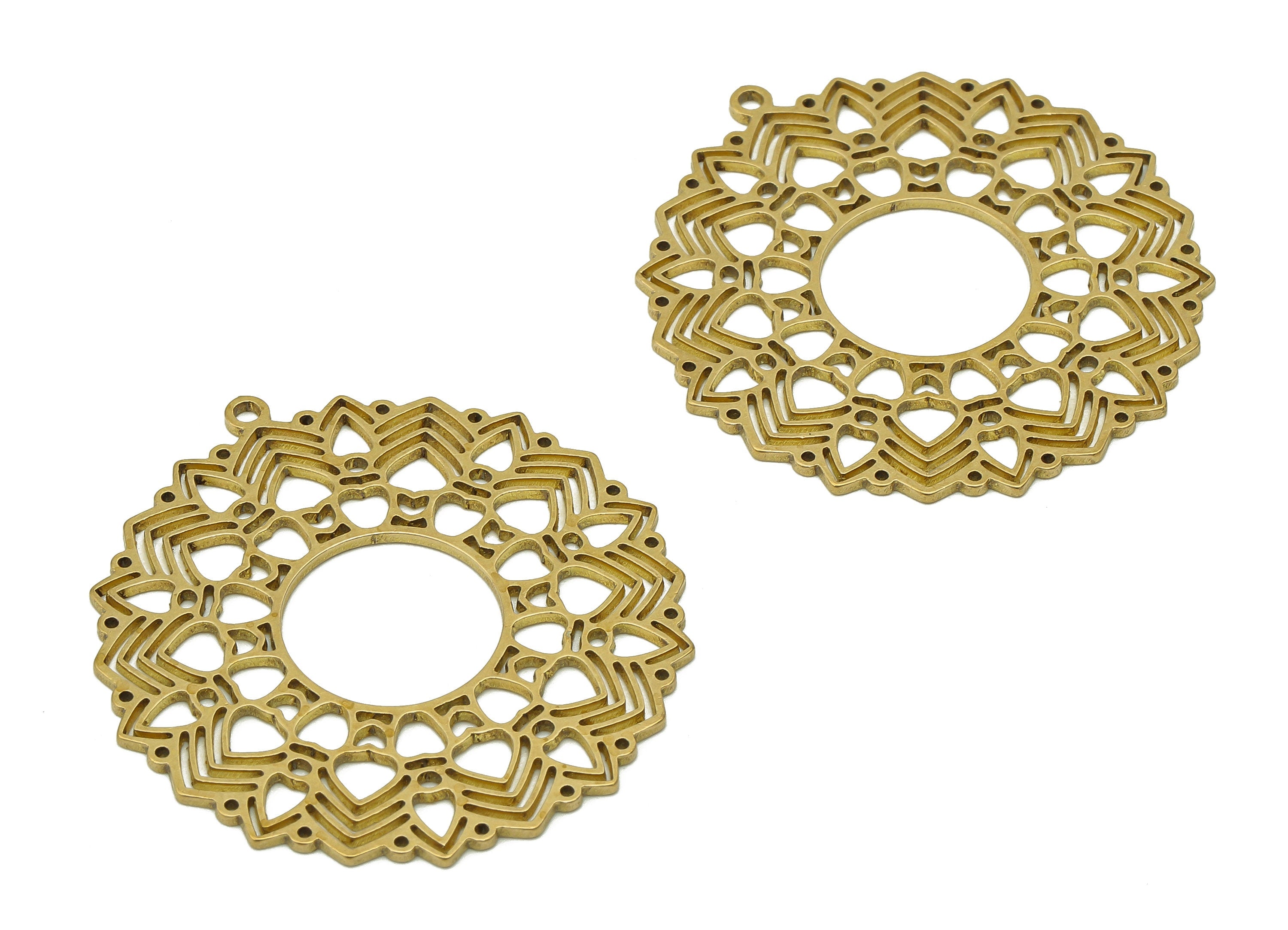 Brass Sunflower Earring Charms - Raw Brass Hollow Flower Earring - Botanical Pendant With Loop - For Necklace - 37.9x35.4x0.9mm - PPA6820 - DOMEDBAZAAR