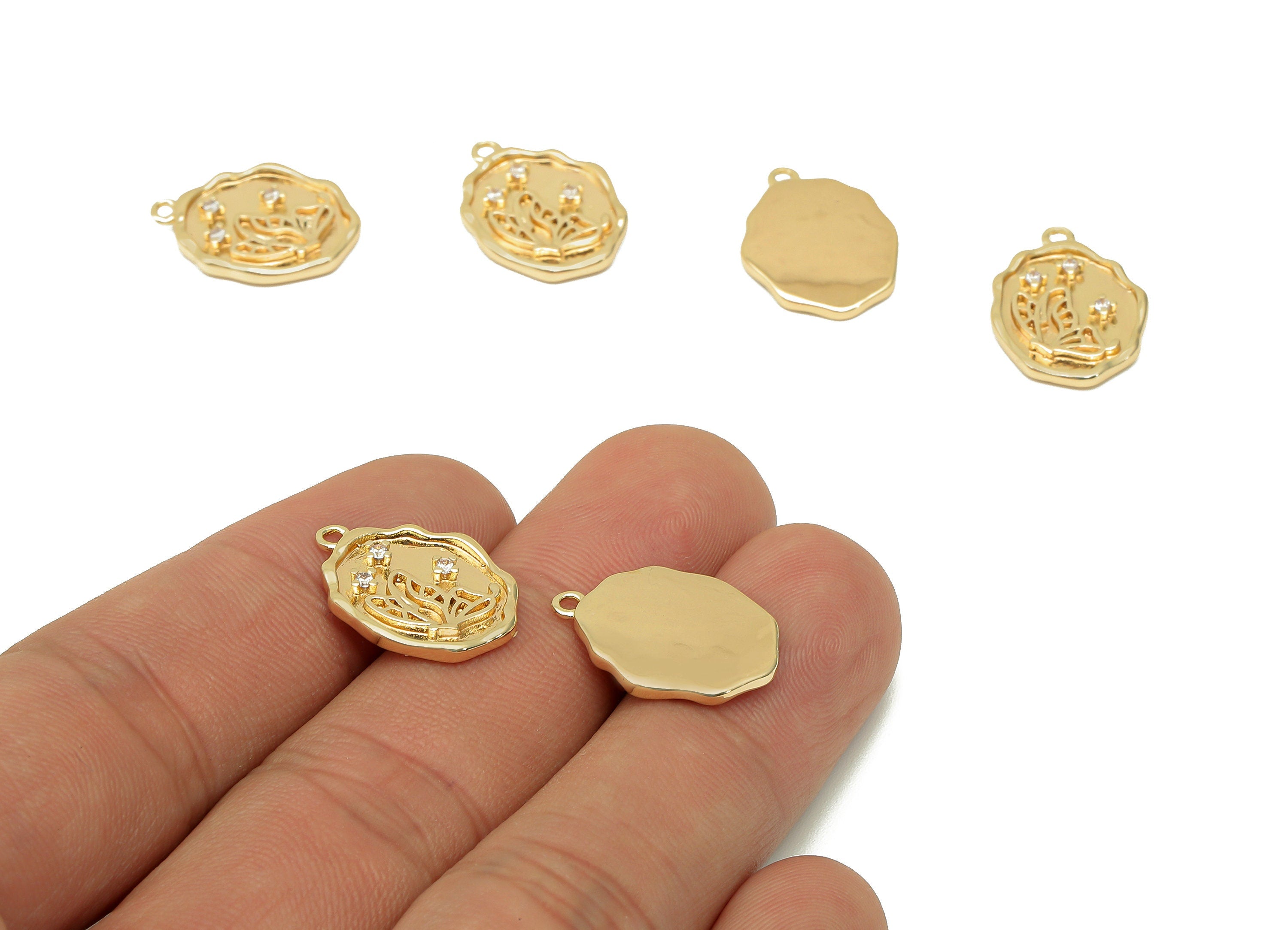 Brass Butterfly Oval Earring Charm - Zircon Star Flower Oval Earring - Pendant With Loop - 18K Real Gold Plating - 18.4x13.4x2.2mm -RGP5724 - DOMEDBAZAAR