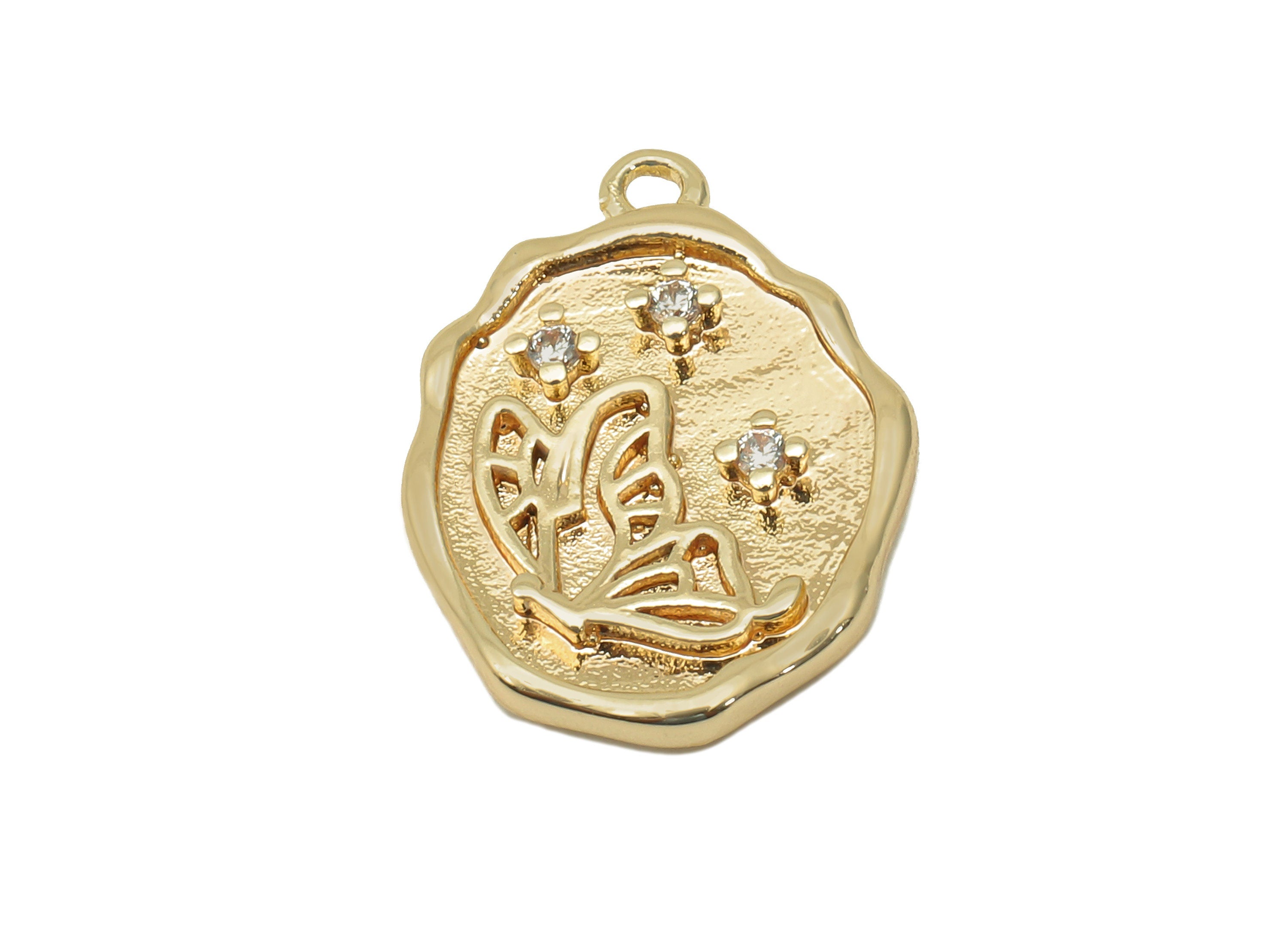 Brass Butterfly Oval Earring Charm - Zircon Star Flower Oval Earring - Pendant With Loop - 18K Real Gold Plating - 18.4x13.4x2.2mm -RGP5724 - DOMEDBAZAAR