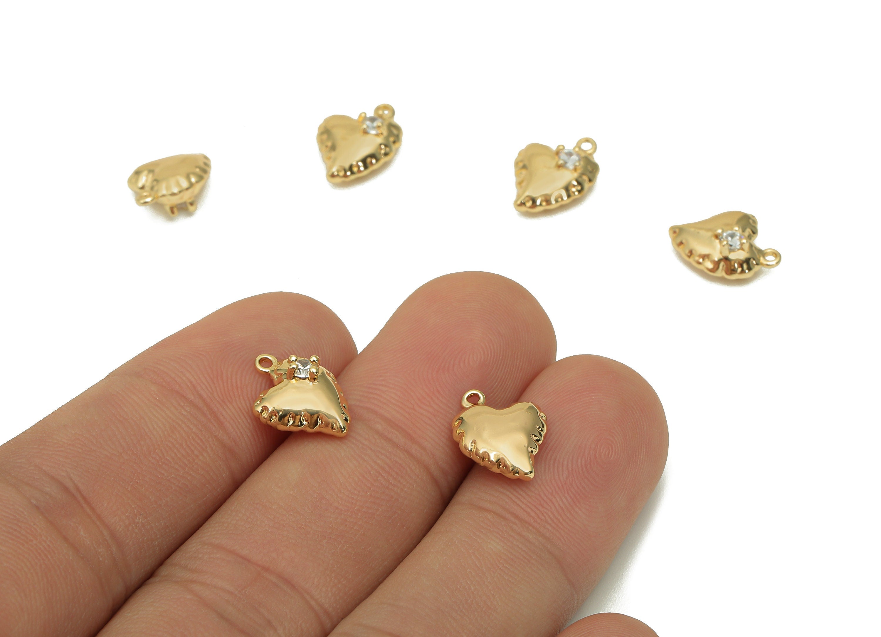 Brass Star Heart Earring Charm - Zircon Star Thick Heart Earring - Heart Pendant With Loop - 18K Real Gold Plating - 14x8.5x5.3mm - RGP5726 - DOMEDBAZAAR